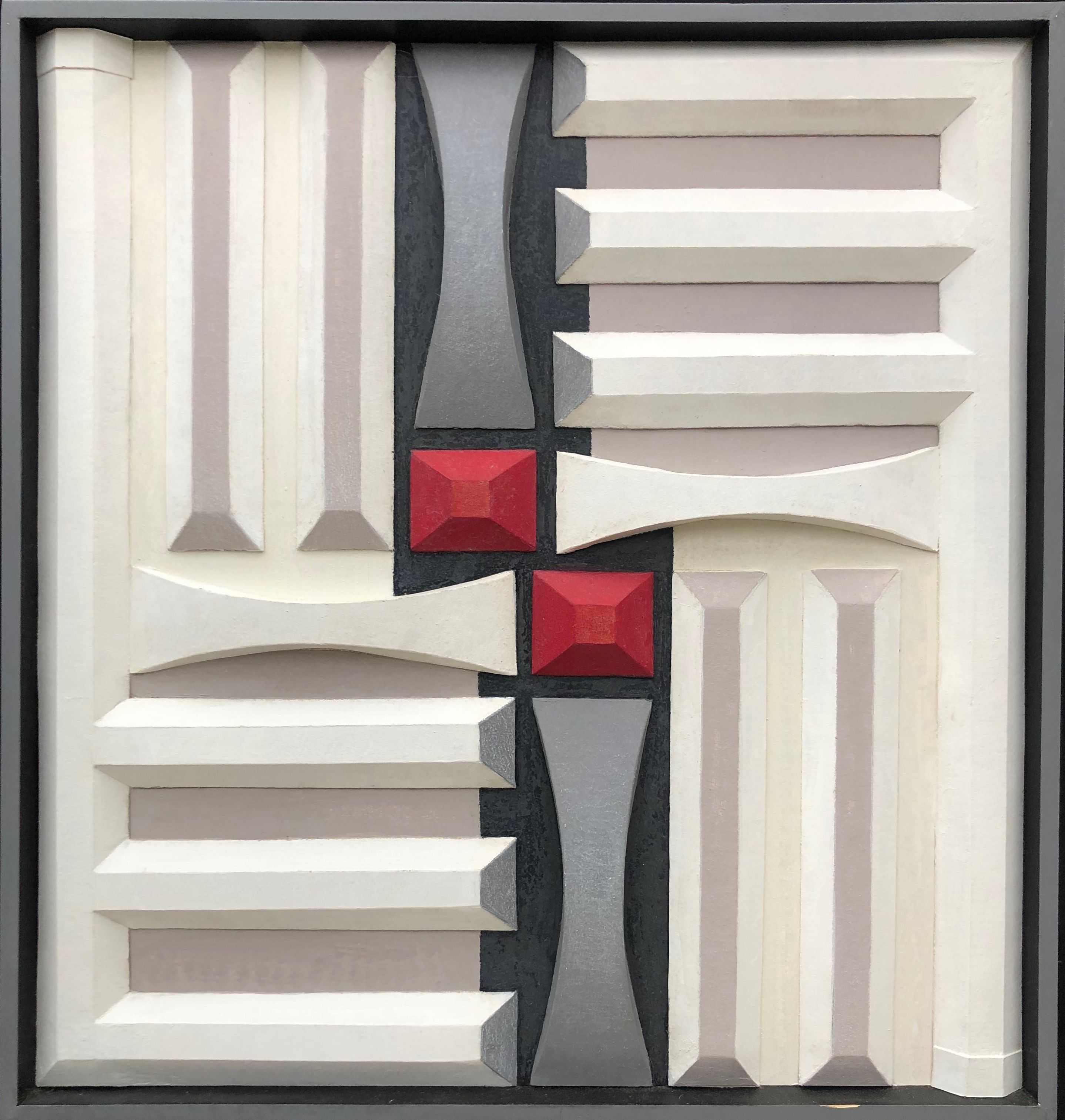 La pensee structuree, acrylique sur carton fort de Robert Thisens, 70 x 72 cm