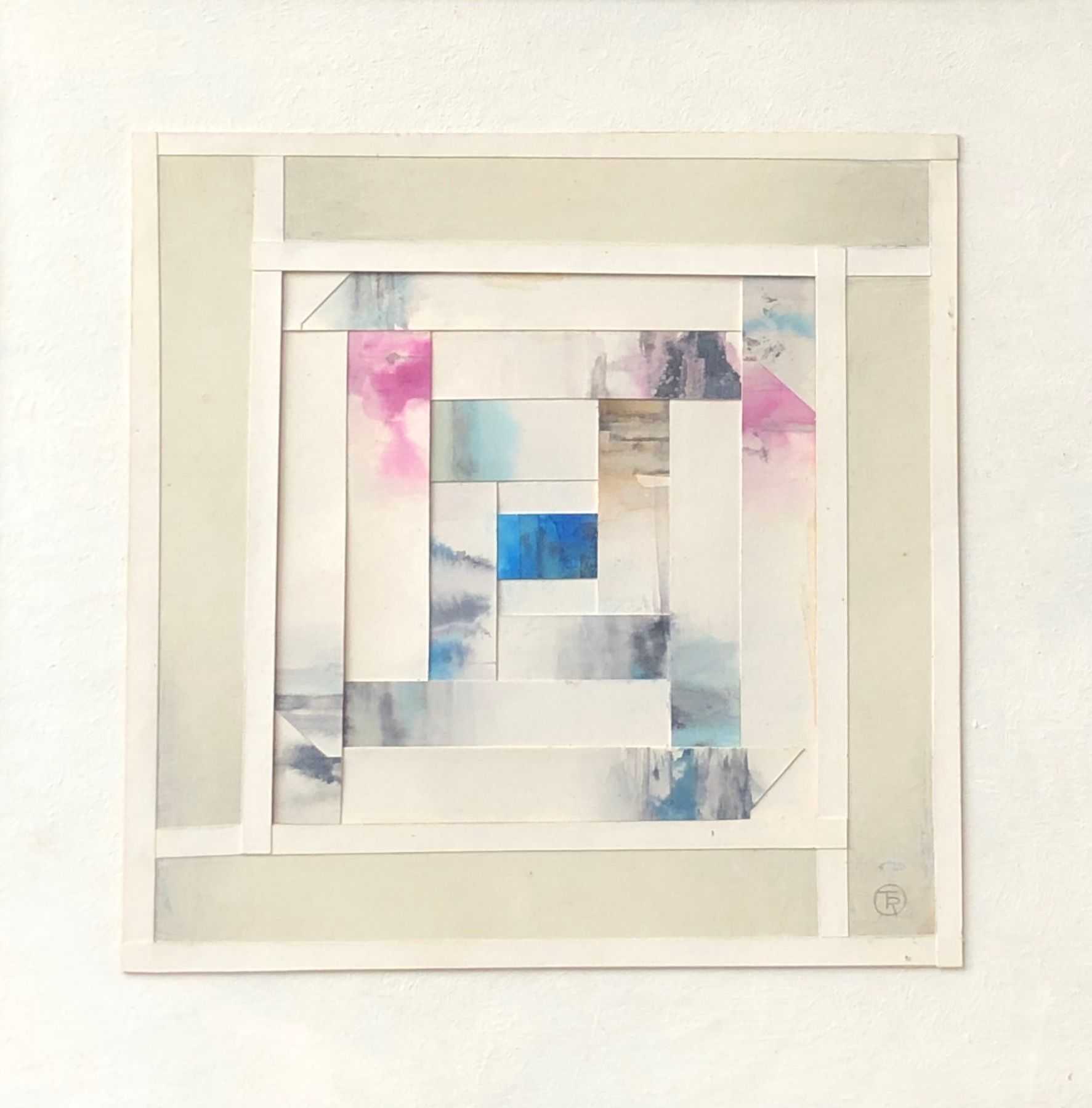 Collage, aquarelle sur carton sur panneau de Robert Thisens, 40 x 40 cm