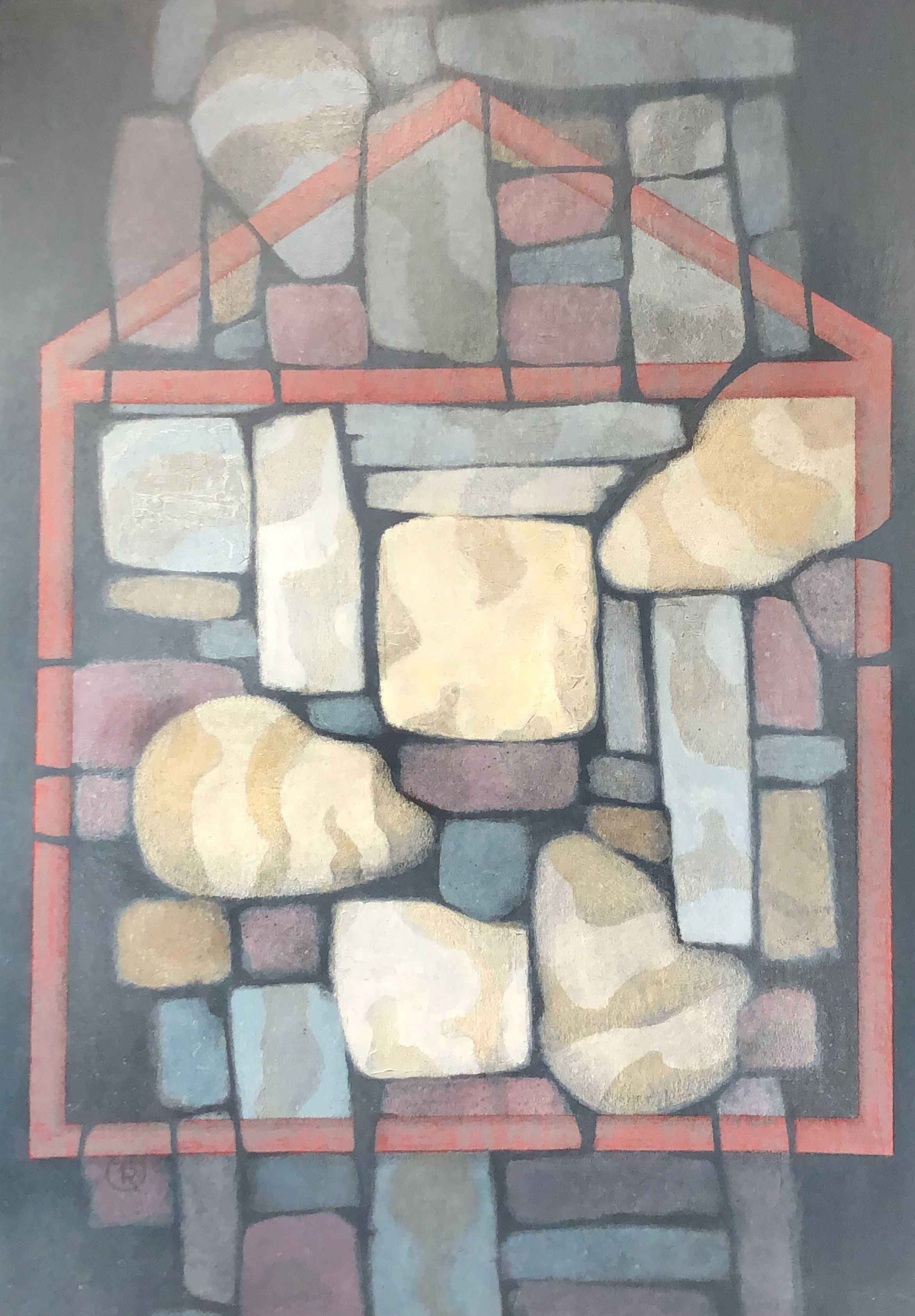 Le reve de pierre, acrylique sur carton de Robert Thisens, 70 x 100 cm