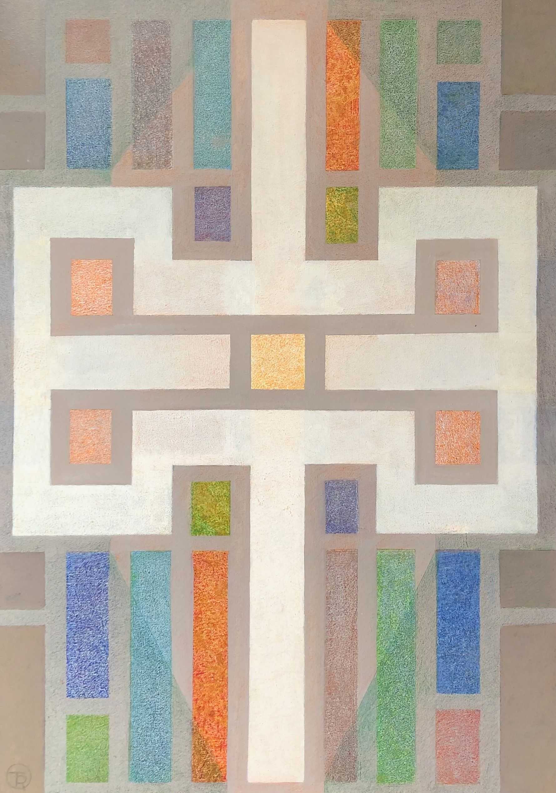 Parcours blanc, acrylique pastel sur panneau de Robert Thisens, 70 x 100 cm