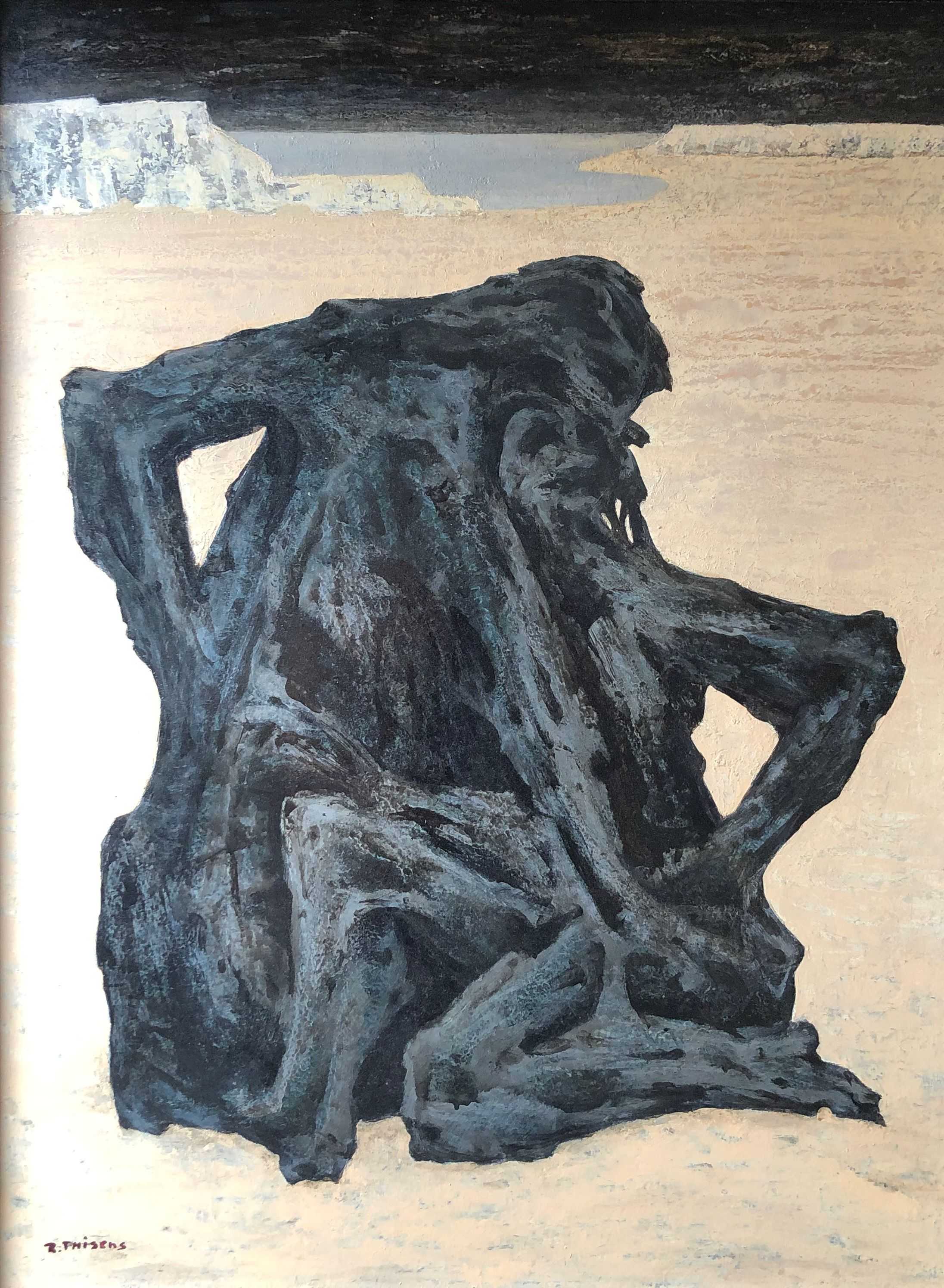 Le baiser, huile sur panneau de Robert Thisens, 60 x 85 cm