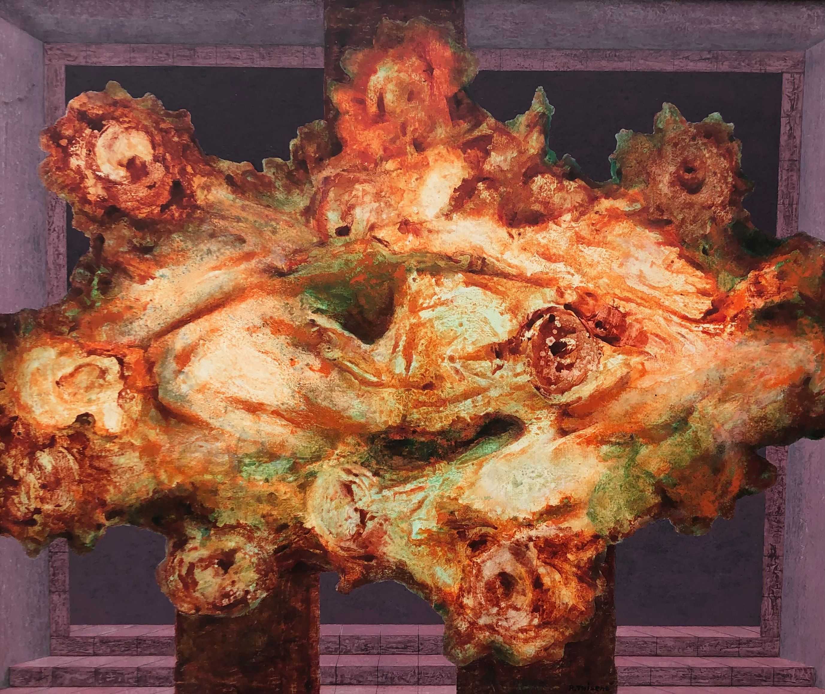 Concretion florale, acrylique sur toile de Robert Thisens, 120 x 140 cm