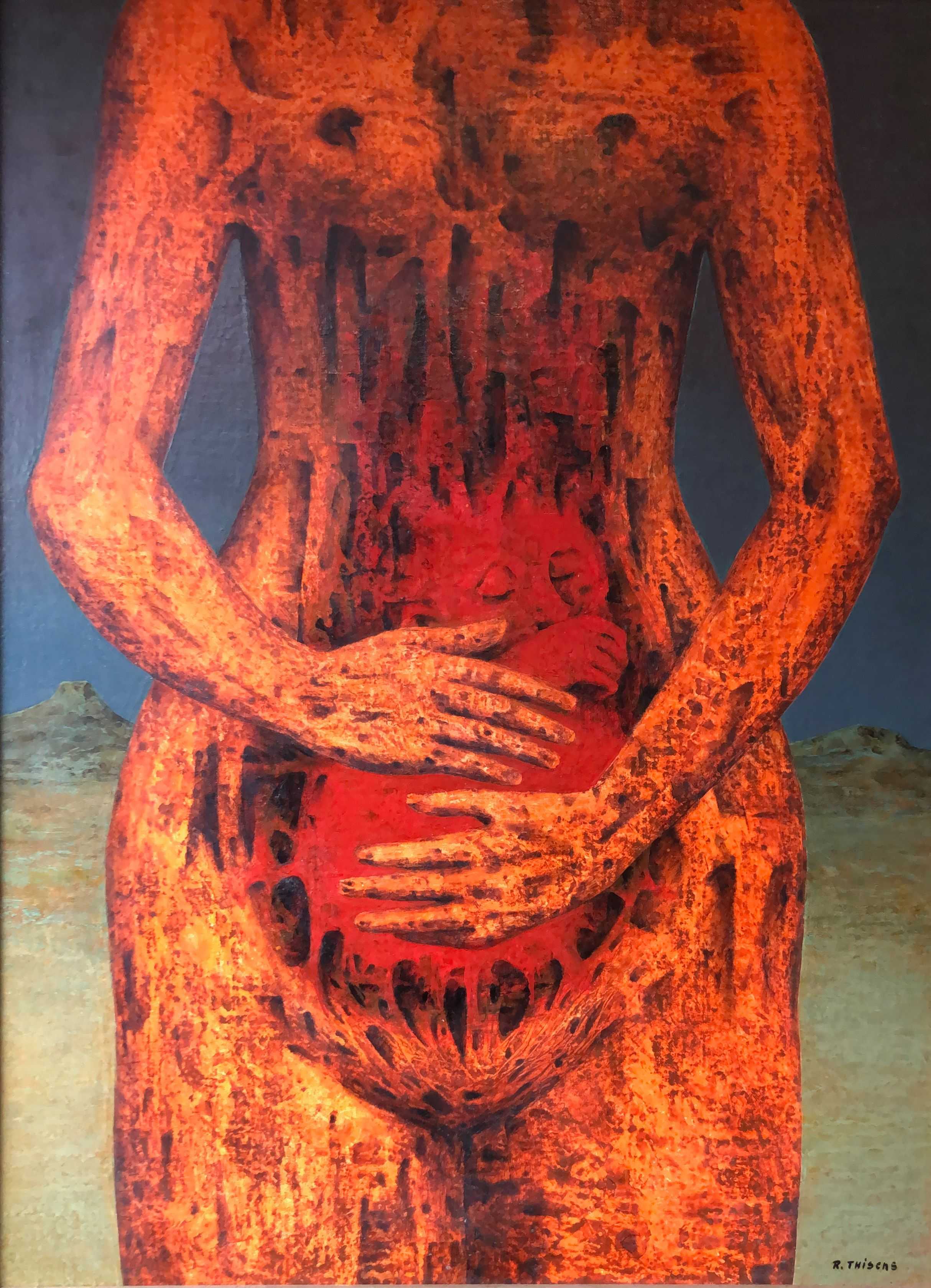 Maternite, huile et acrylique sur panneau entoile de Robert Thisens, 60 x 80 cm