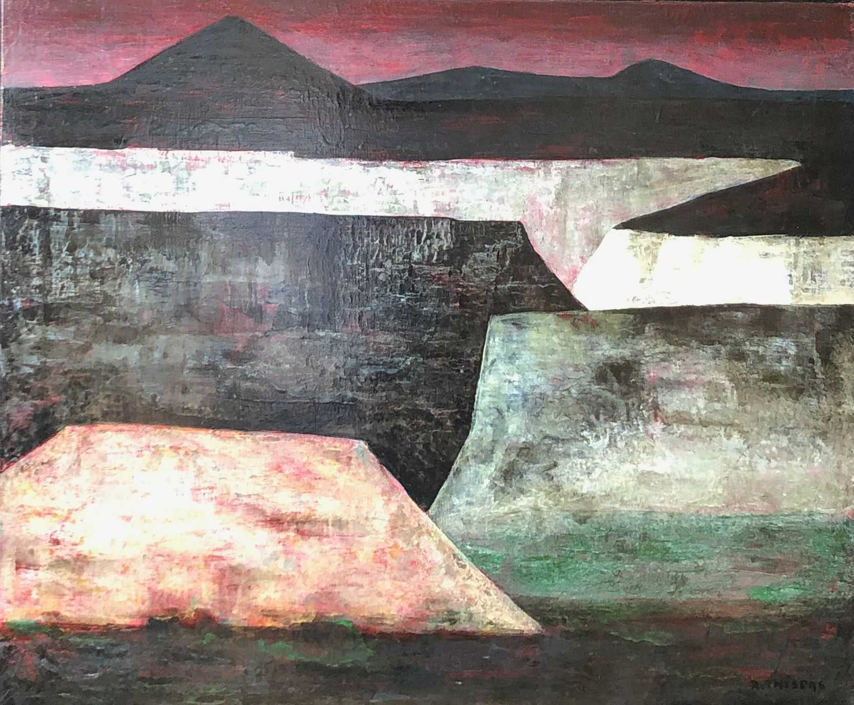 Paysage en gris, acrylique sur toile de Robert Thisens, 50 x 60 cm
