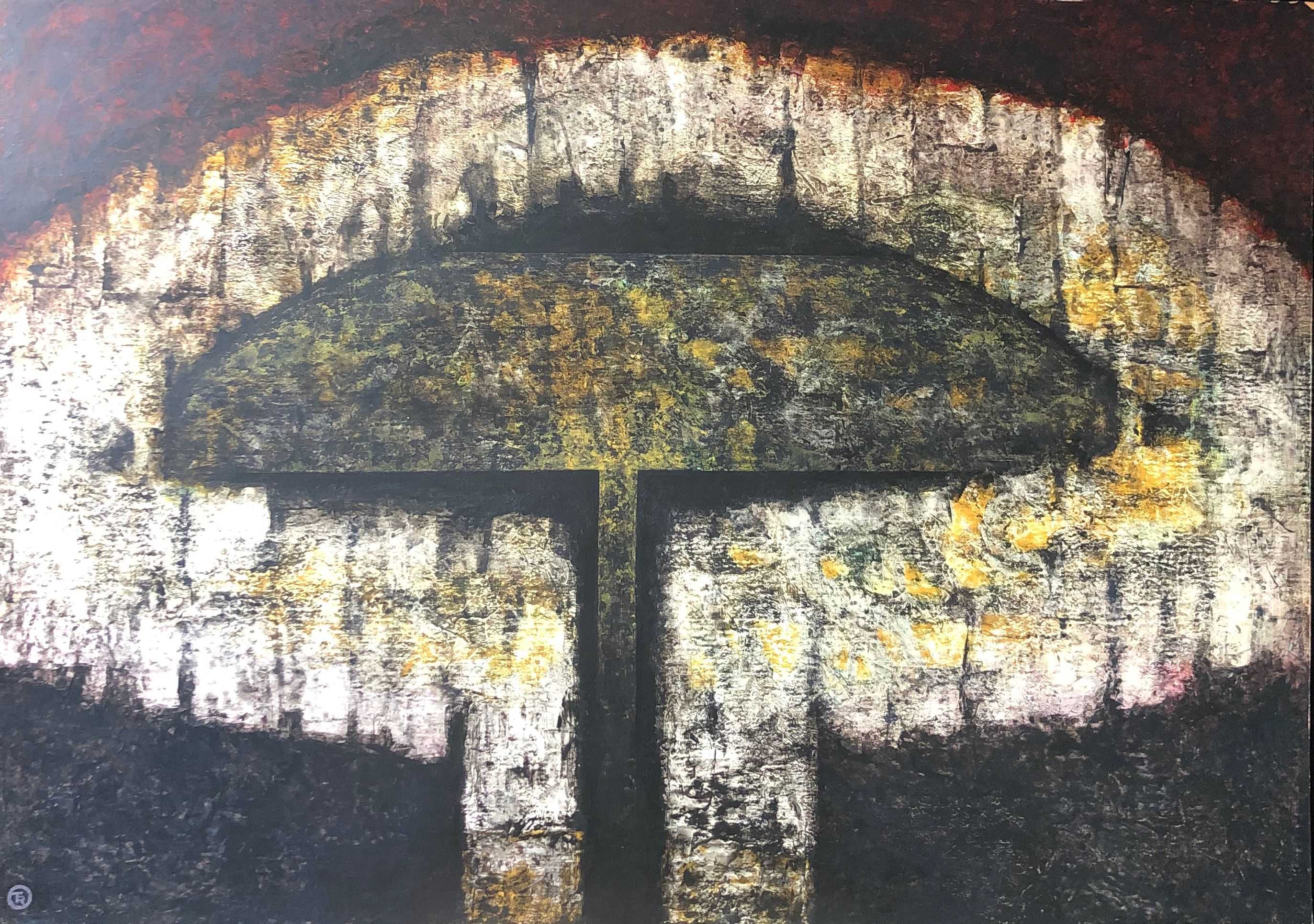 Totem, acrylique pastel gras sur carton de Robert Thisens, 70 x 100 cm