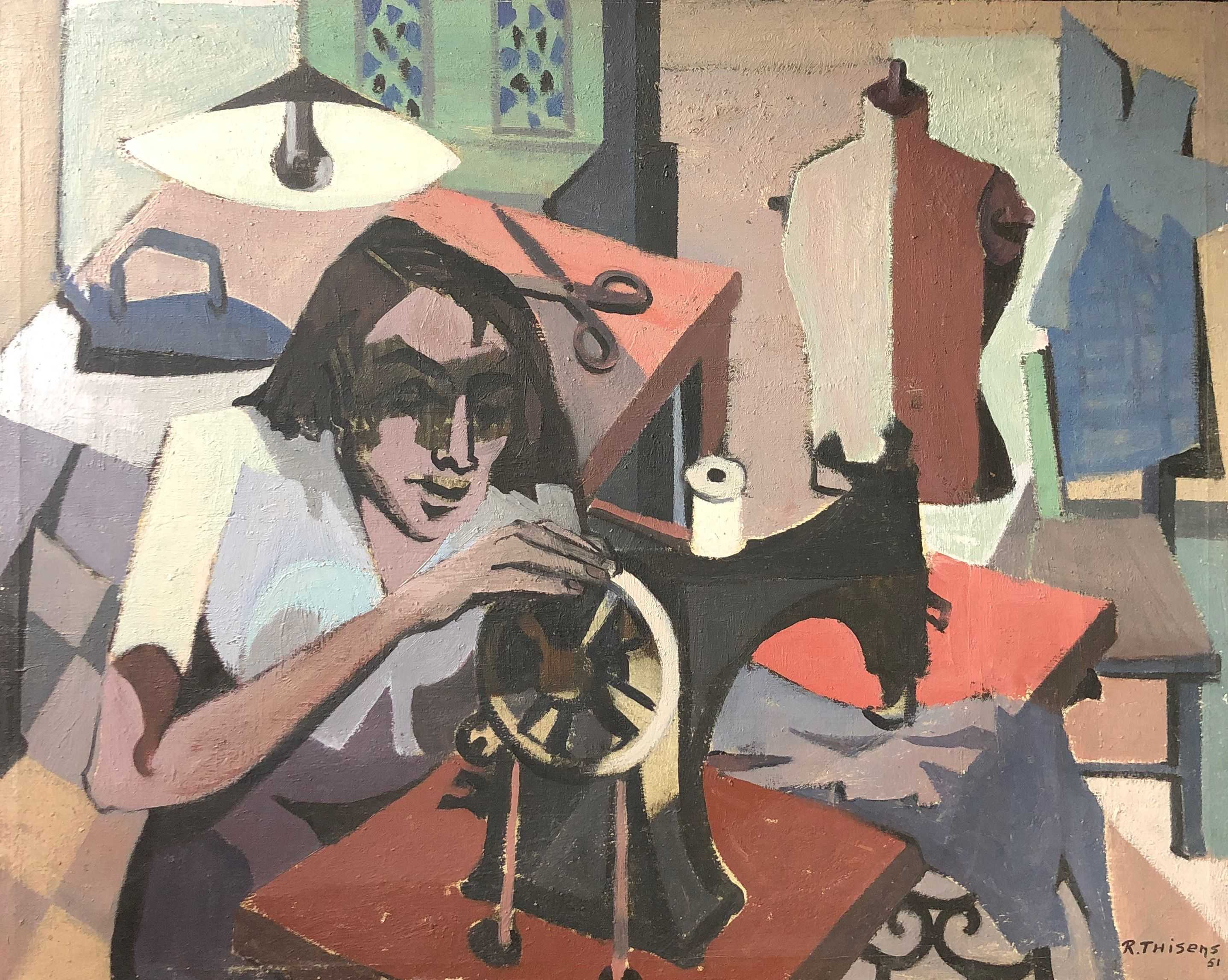Maman pique, huile sur toile de Robert Thisens, 65 x 80 cm