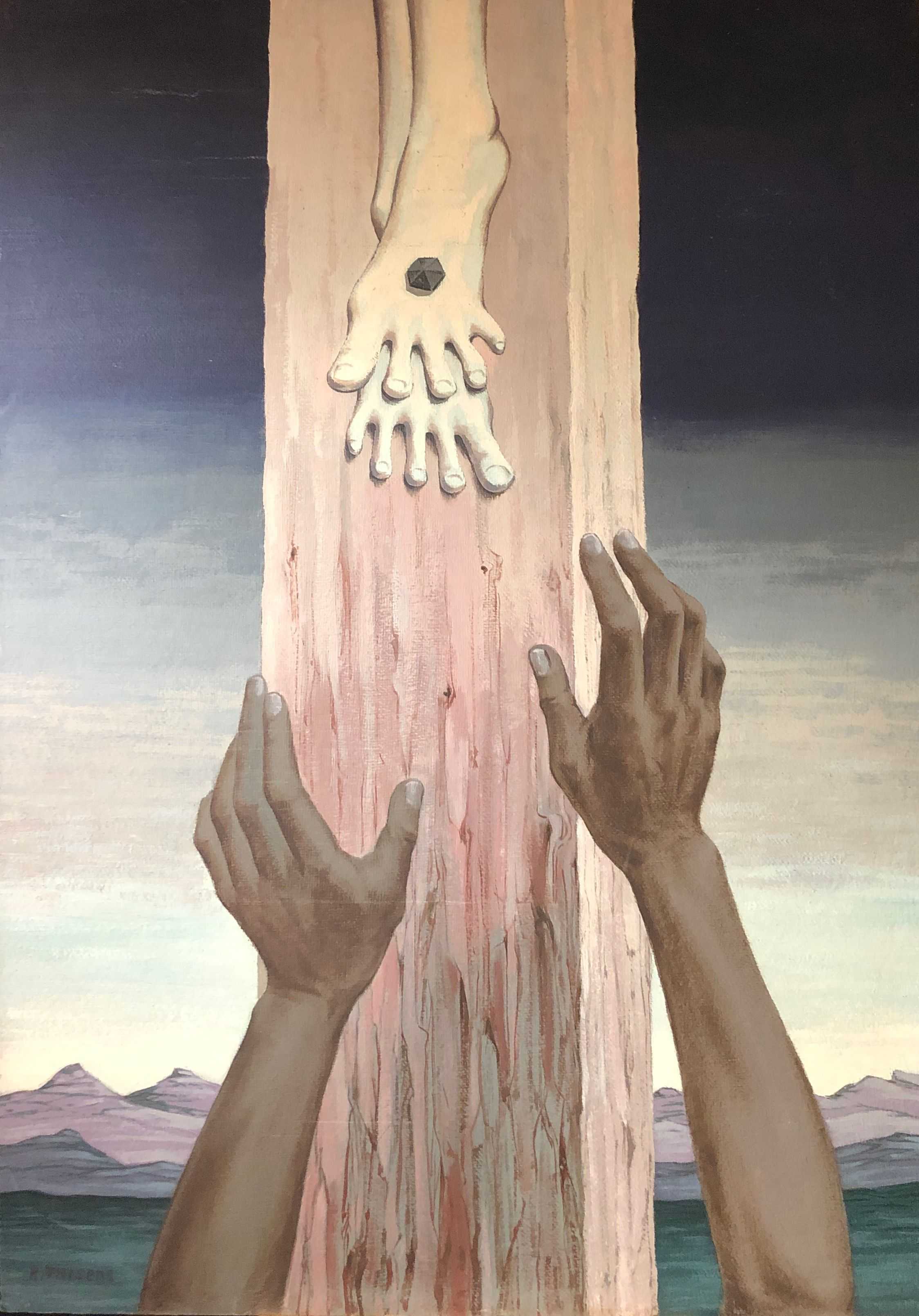 Tête a tête, huile sur panneau entoile de Robert Thisens, 70 x 100 cm