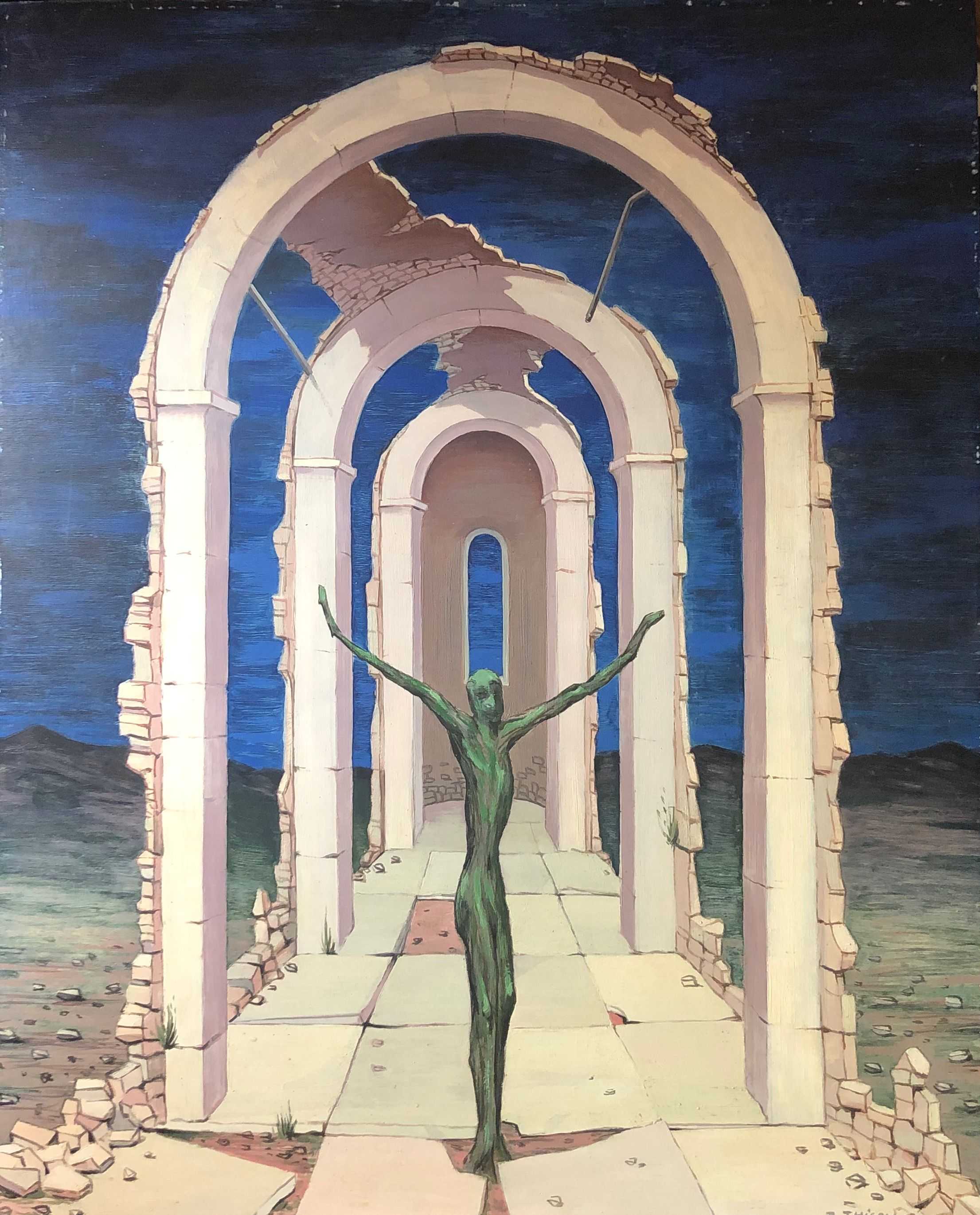 Olivier crucifie, huile sur panneau de Robert Thisens, 80 x 100 cm