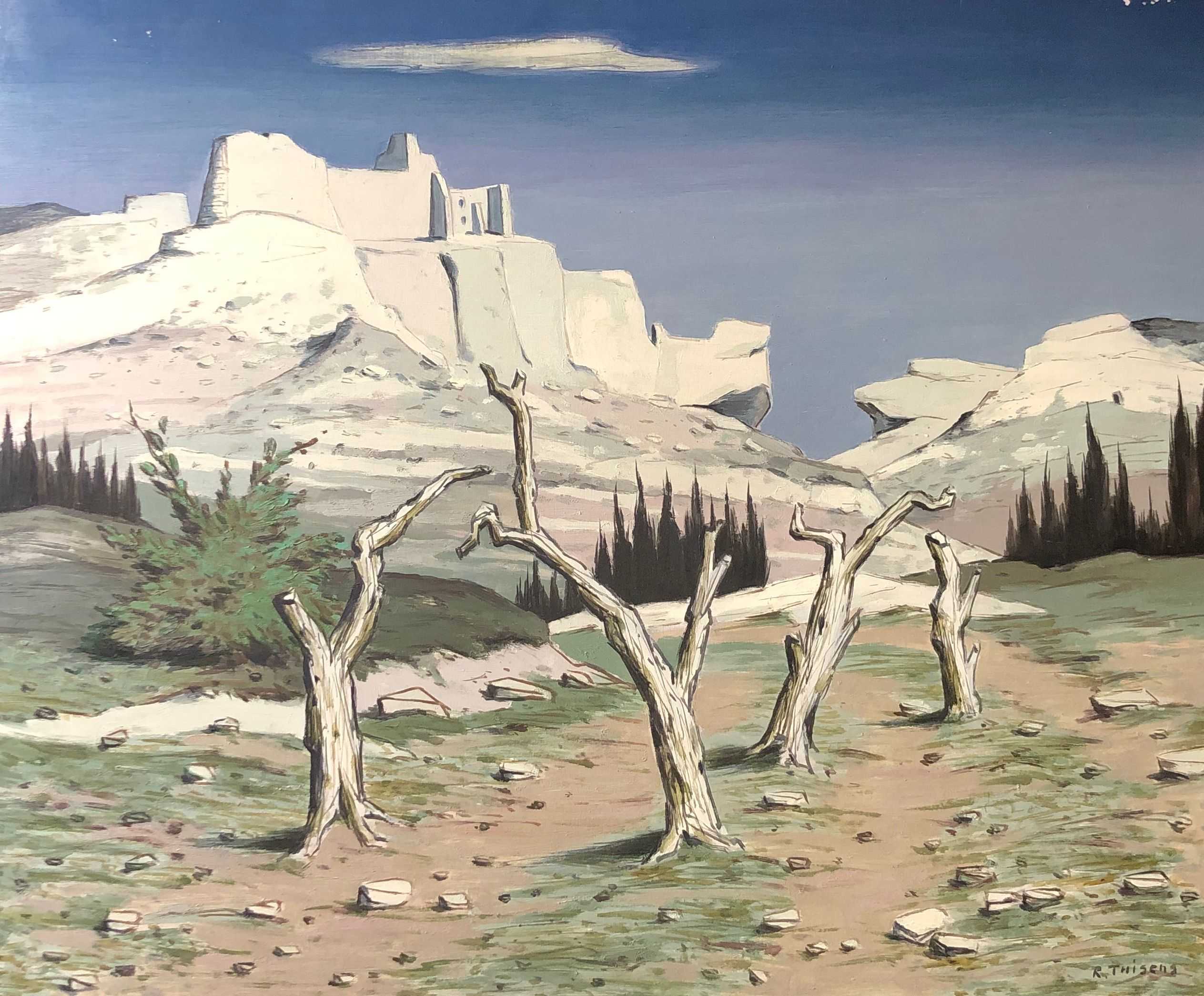 Les baux, huile sur panneau de Robert Thisens, 60 x 70 cm