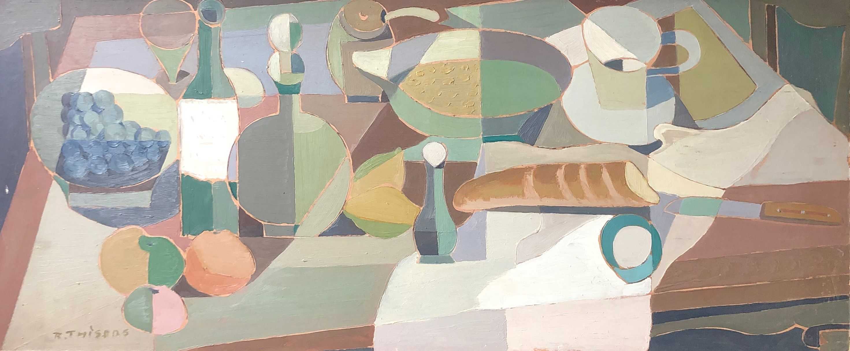 Nature morte, huile sur panneau de Robert Thisens, 42 x 100 cm