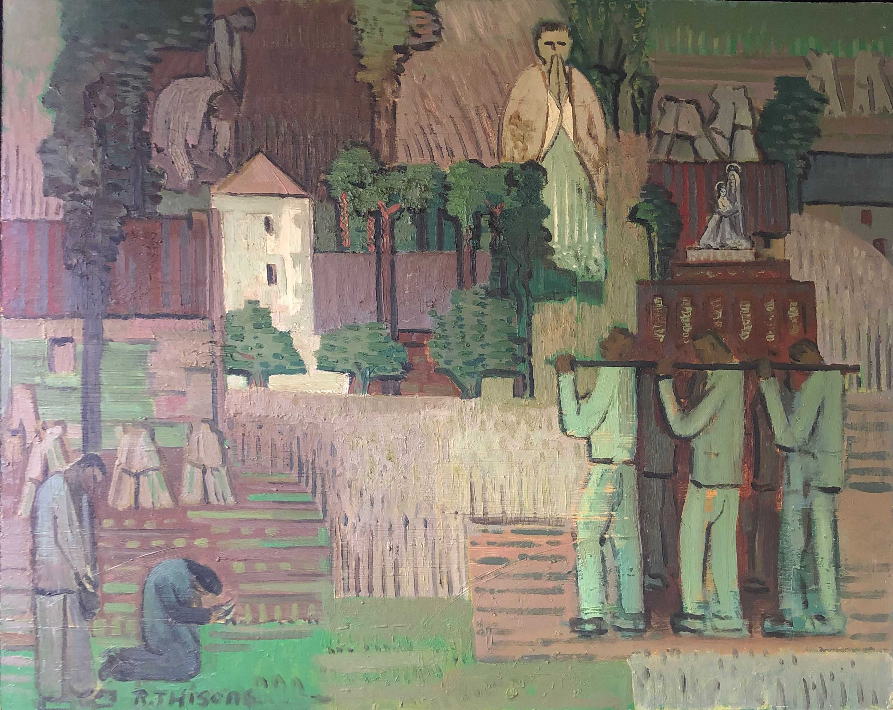 Procession, huile sur panneau de Robert Thisens, 80 x 100 cm