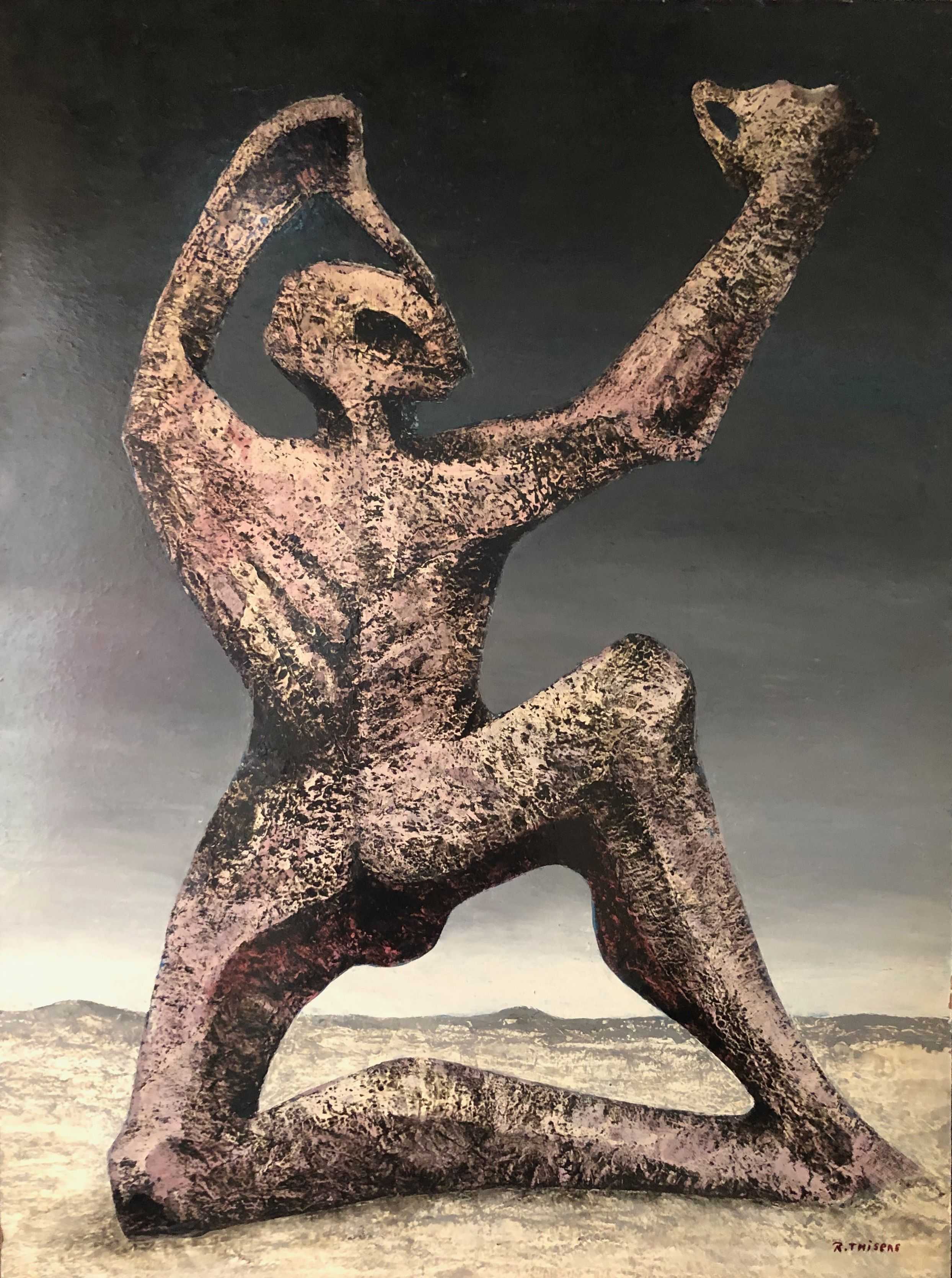 Personnage petrifie, huile sur panneau de Robert Thisens, 60 x 80 cm