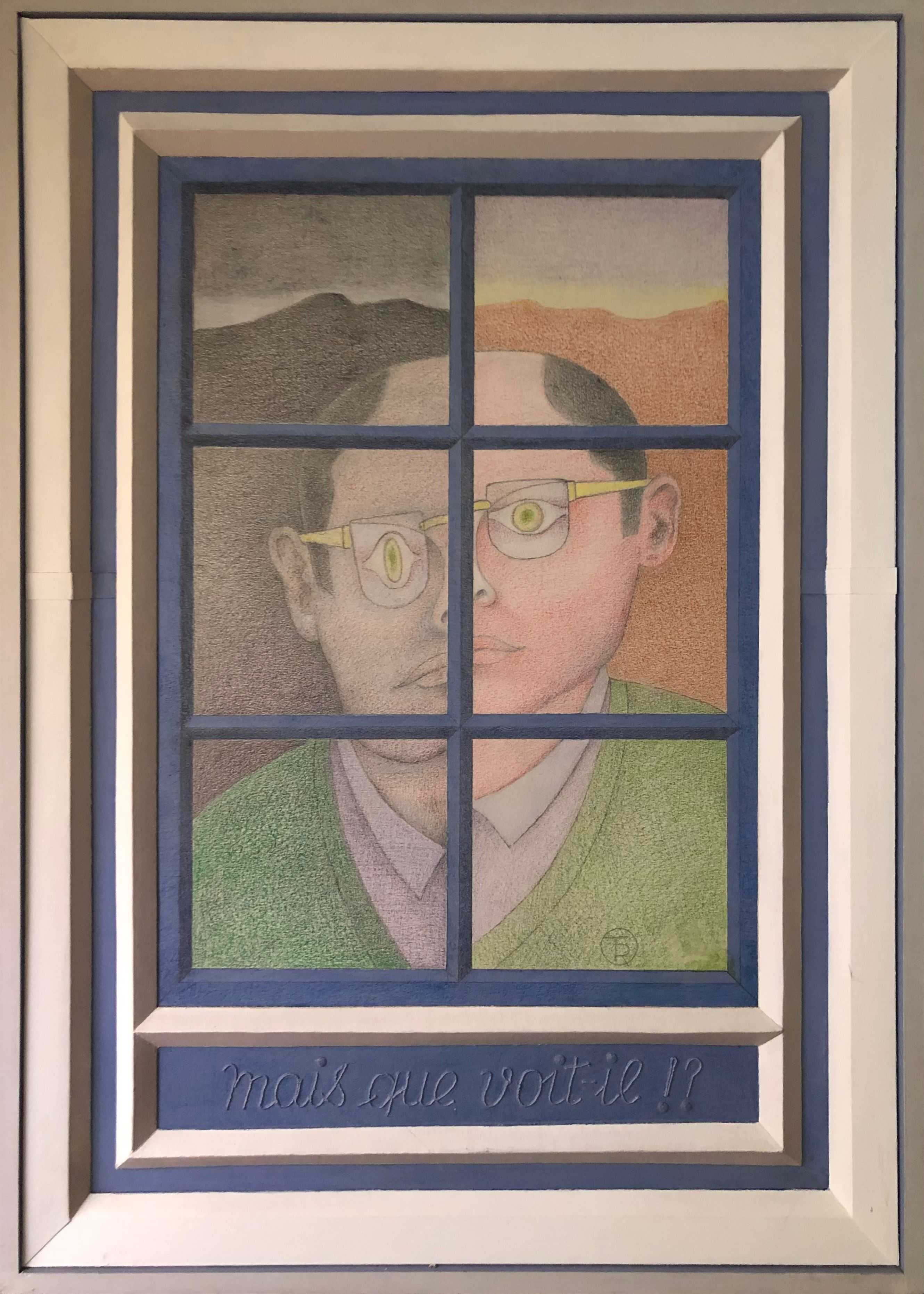 Mais que voit il ?, acrylique pastel gras sur panneau de Robert Thisens, 50 x 80 cm