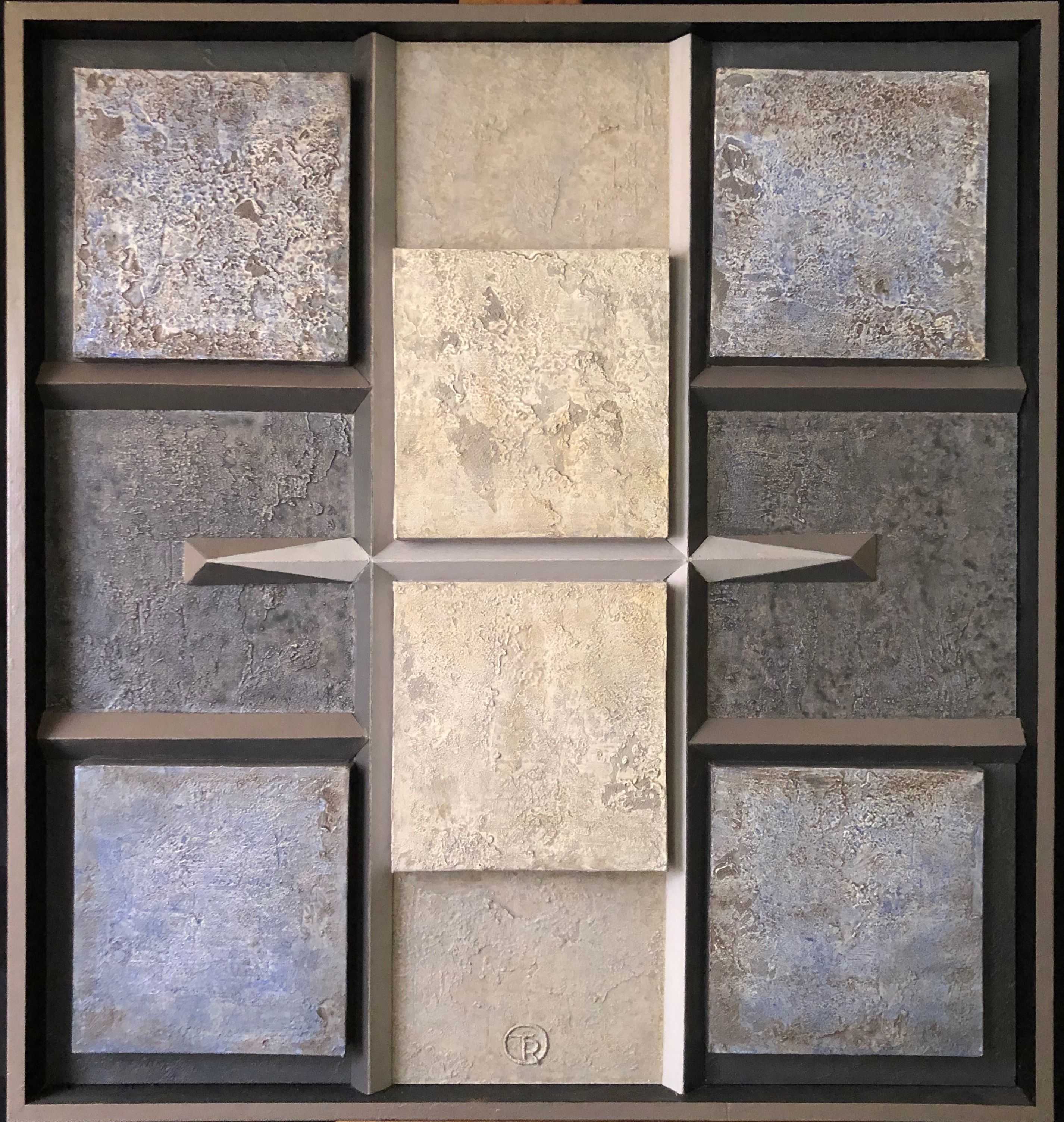 Relief, acrylique et technique mixte sur panneau de Robert Thisens, 70 x 70 cm