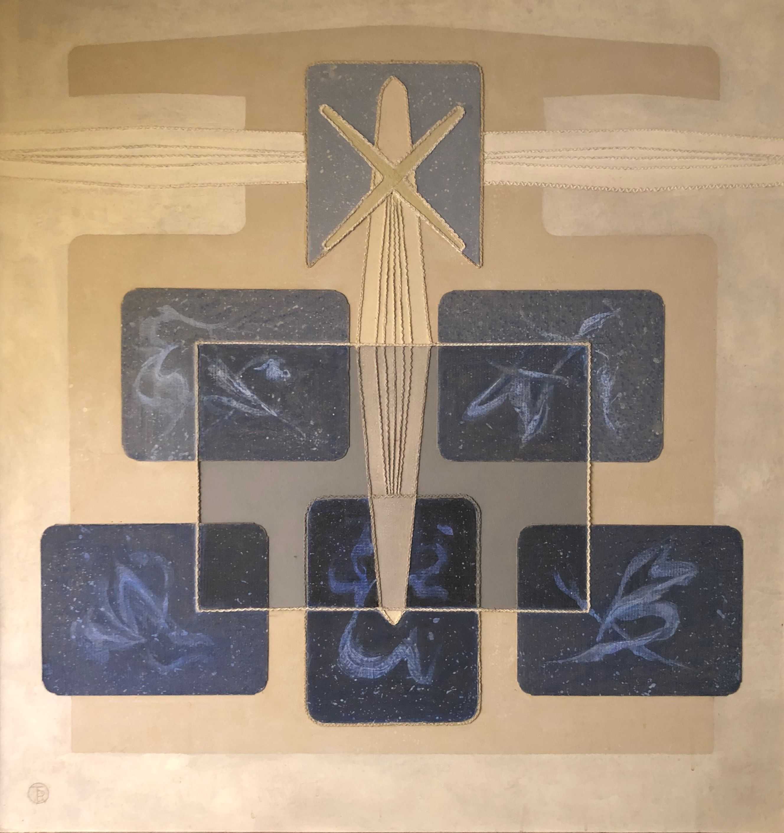 T.V.X., acrylique et collage sur panneau de Robert Thisens, 100 x 100 cm
