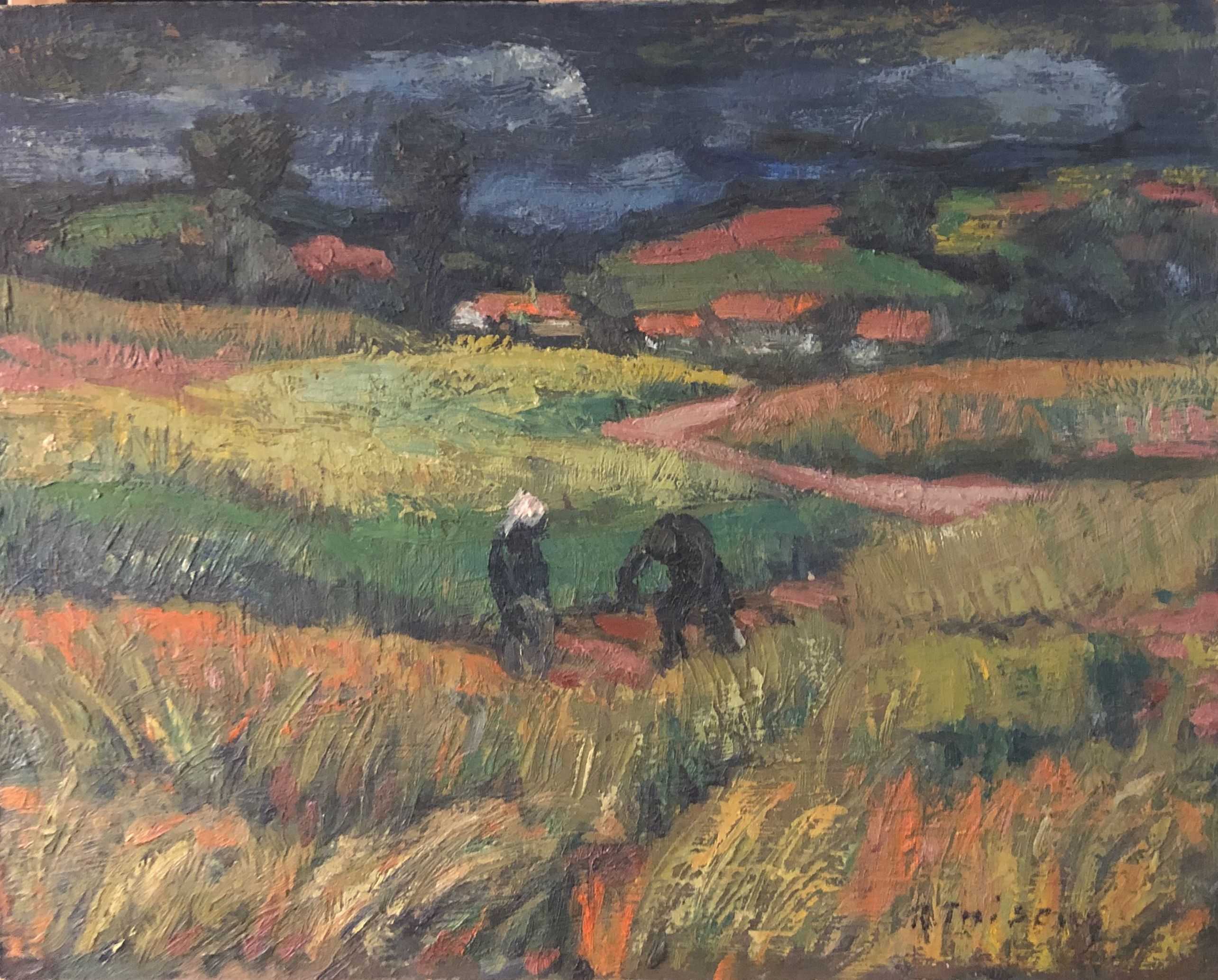 Aux champs, huile sur panneau de Robert Thisens, 40 x 50 cm
