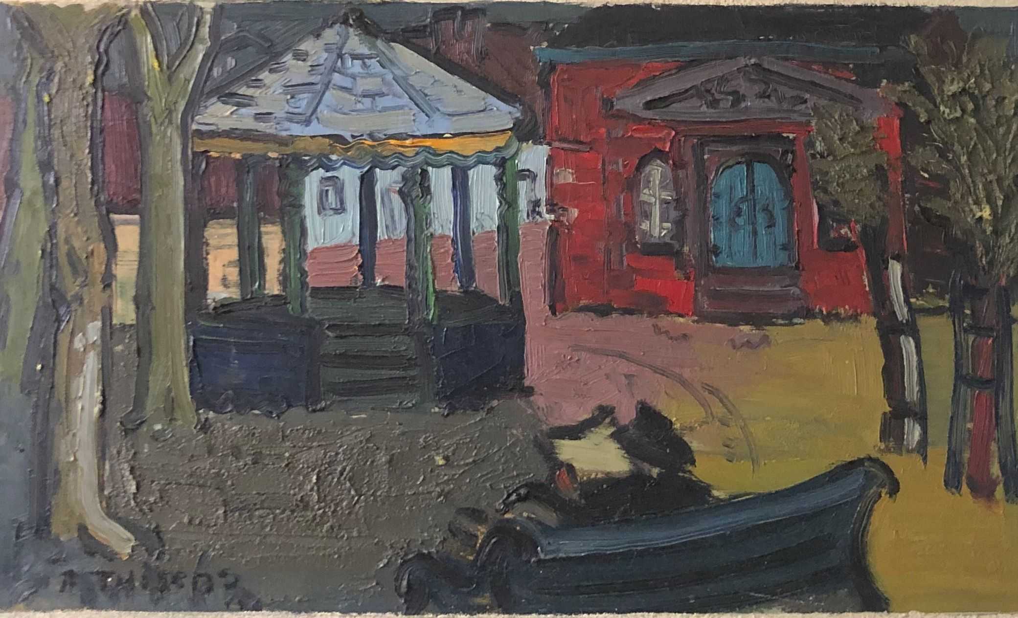 Ambiance, huile sur panneau de Robert Thisens, 24 x 40 cm