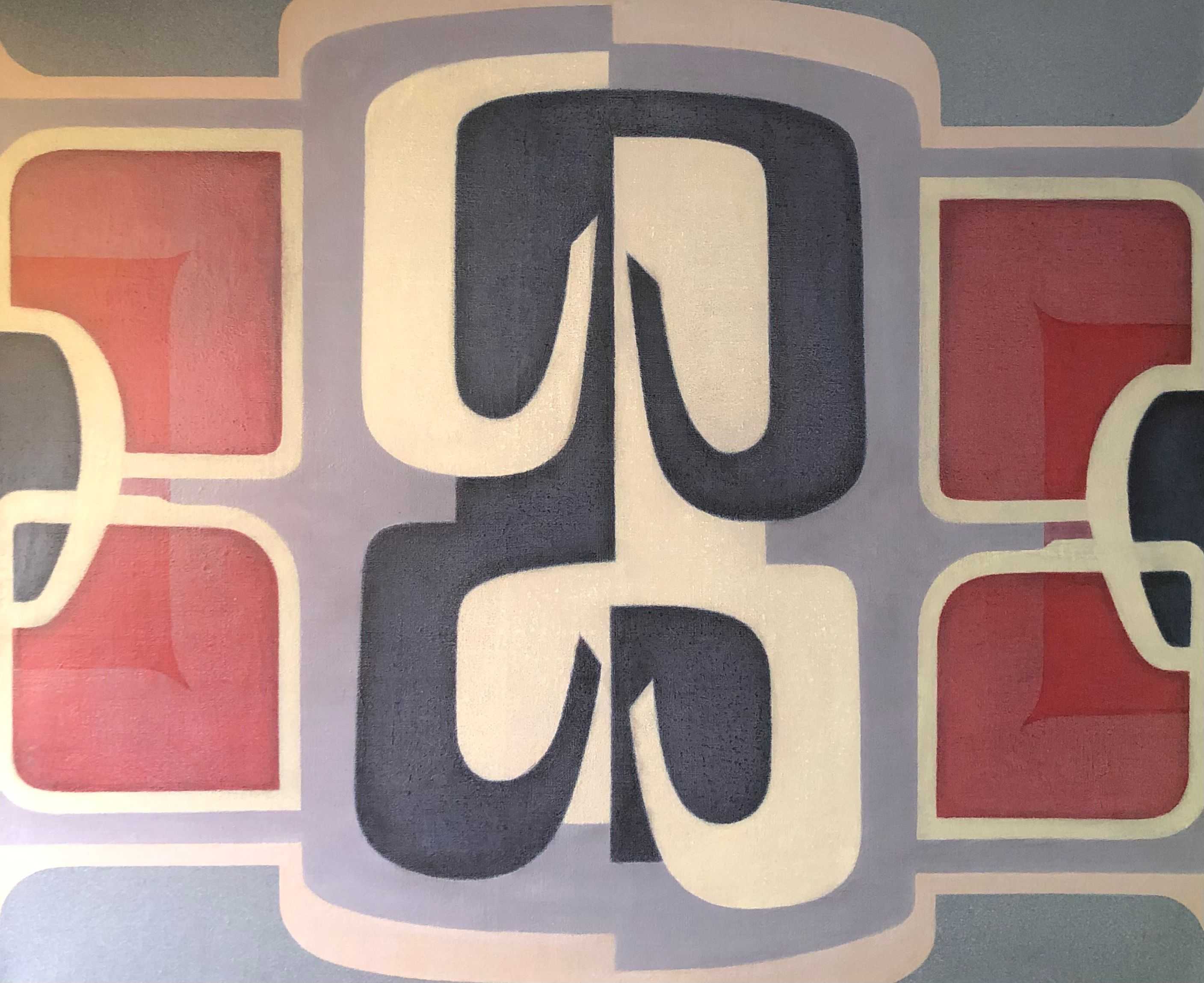 Composition tryptique, acrylique sur toile de Robert Thisens, 100 x 120 cm