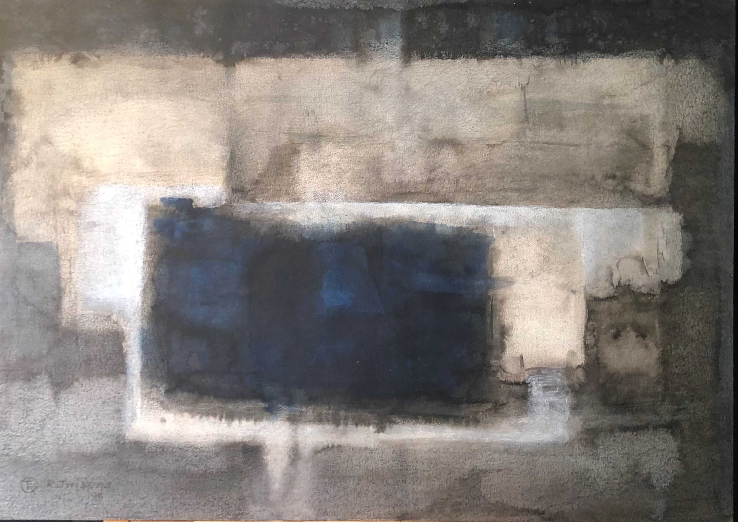 Grand bleu, technique mixte sur carton de Robert Thisens, 50 x 70 cm
