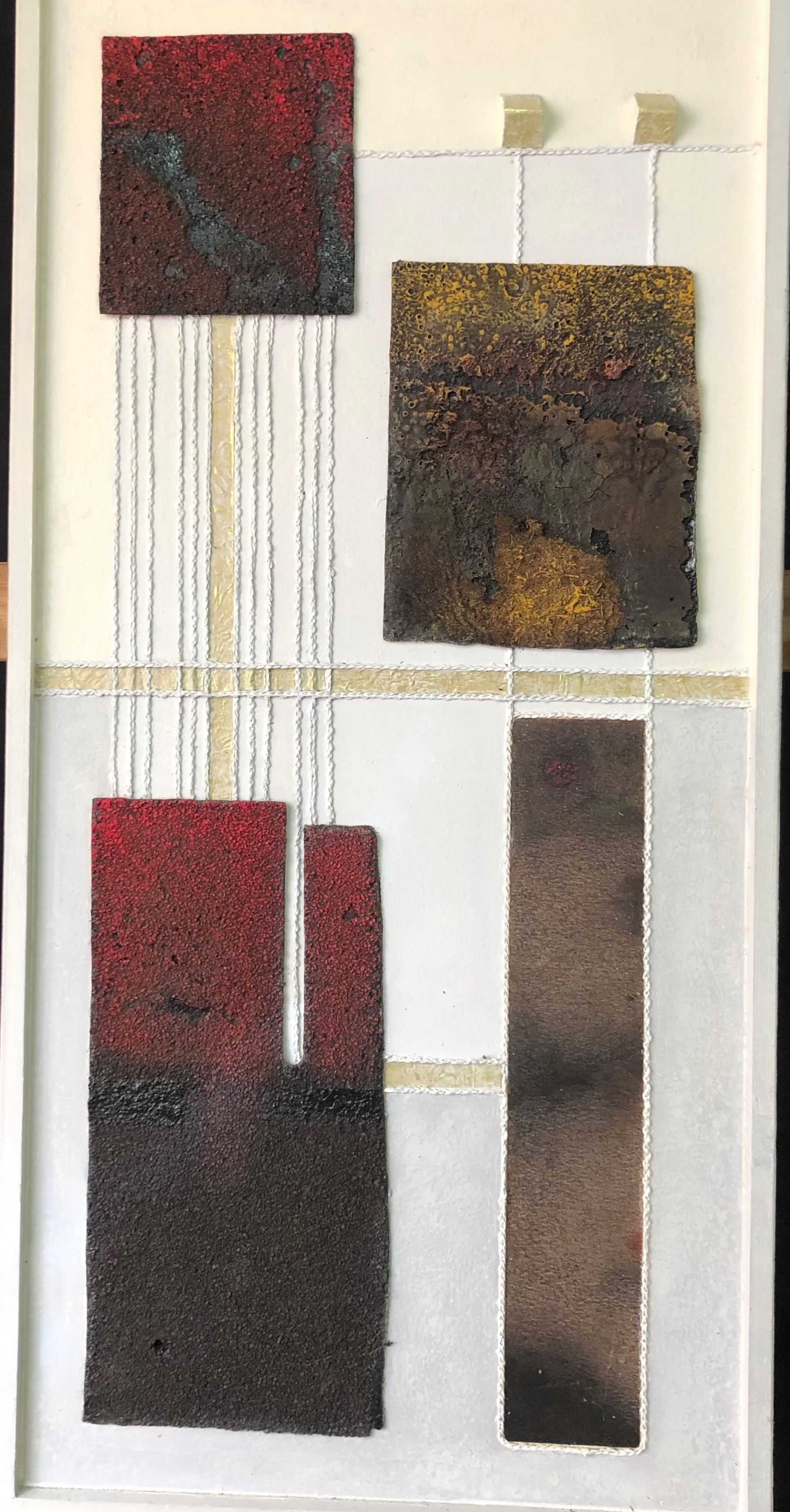 Rectangulation, acrylique et collage en relief sur panneau de Robert Thisens, 37 x 77 cm