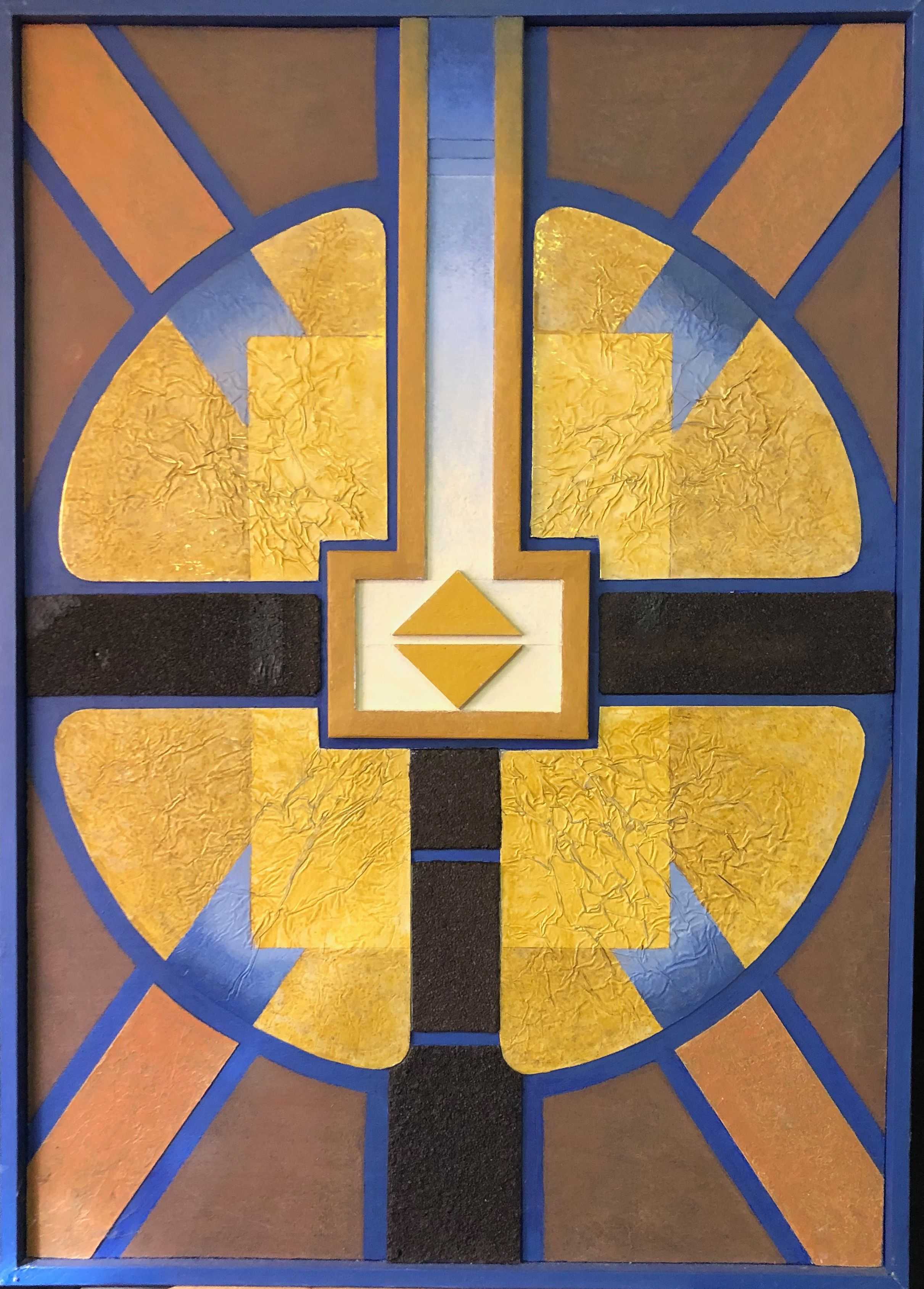 Comme un soleil, structure bois - acryl et relief sur panneau de Robert Thisens, 60 x 80 cm