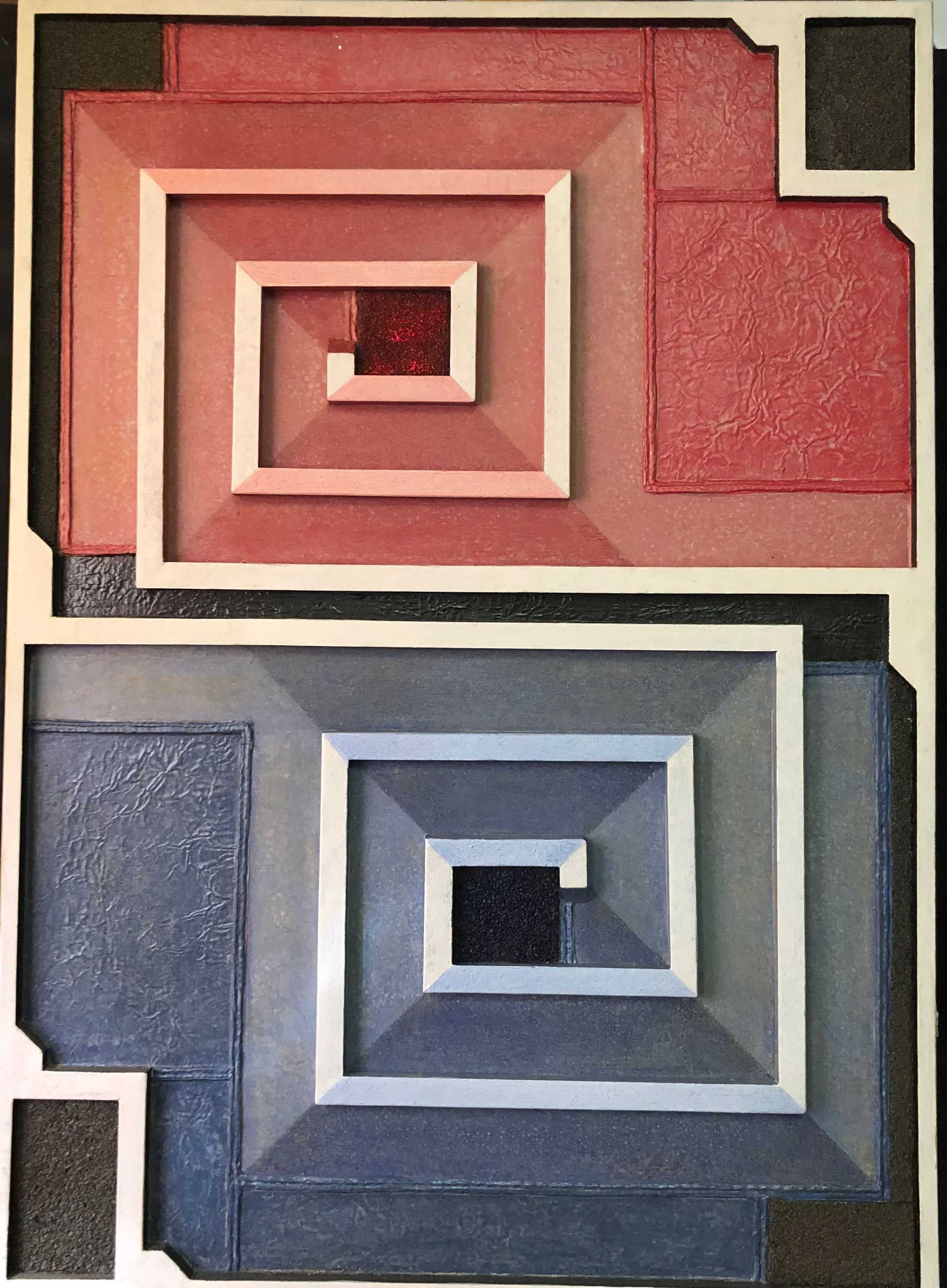 De rouge et de bleu, structure bois - acryl et relief sur panneau de Robert Thisens, 60 x 80 cm