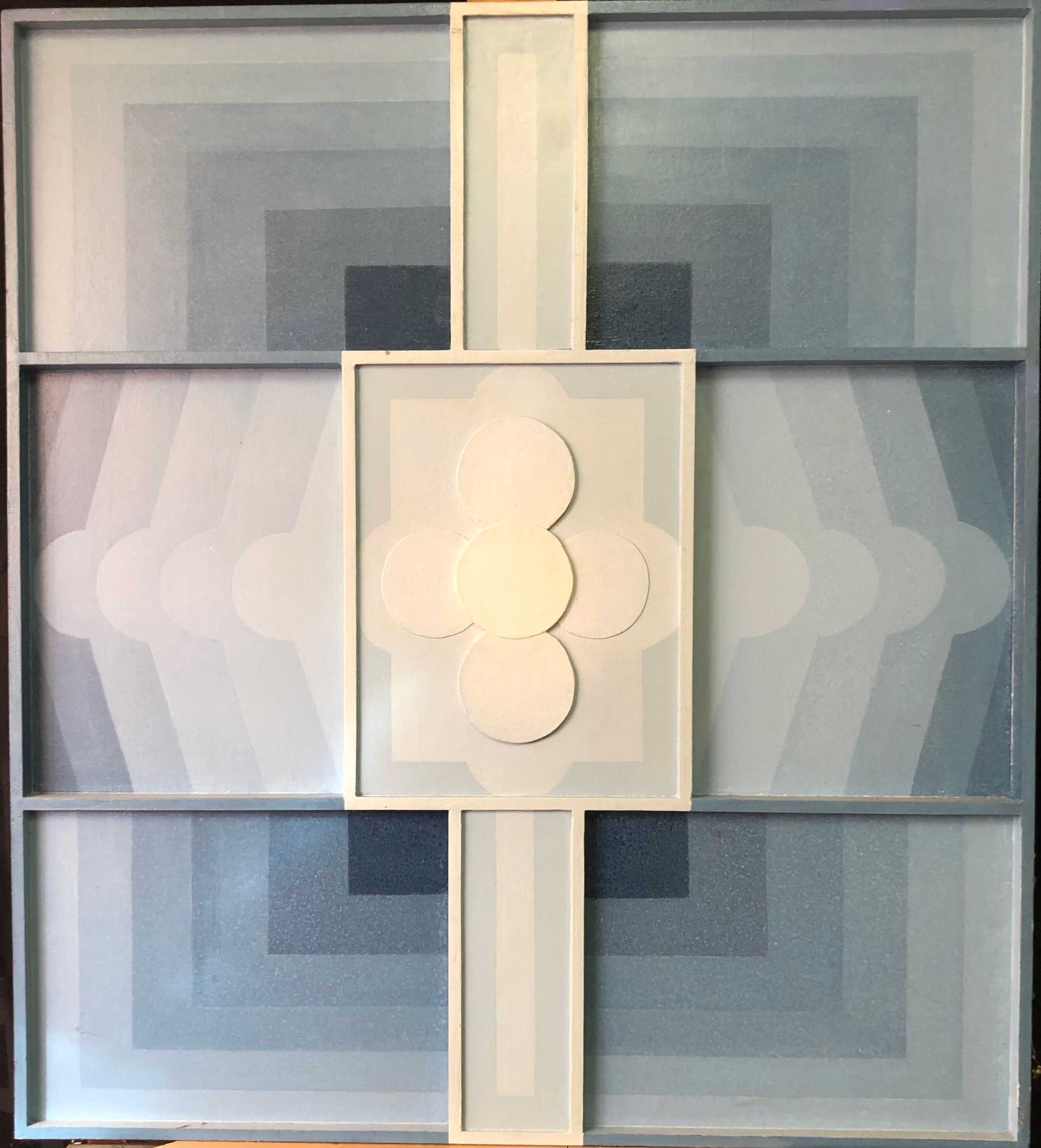 Diffusion, structure bois - acryl et relief sur panneau de Robert Thisens, 57 x 63 cm