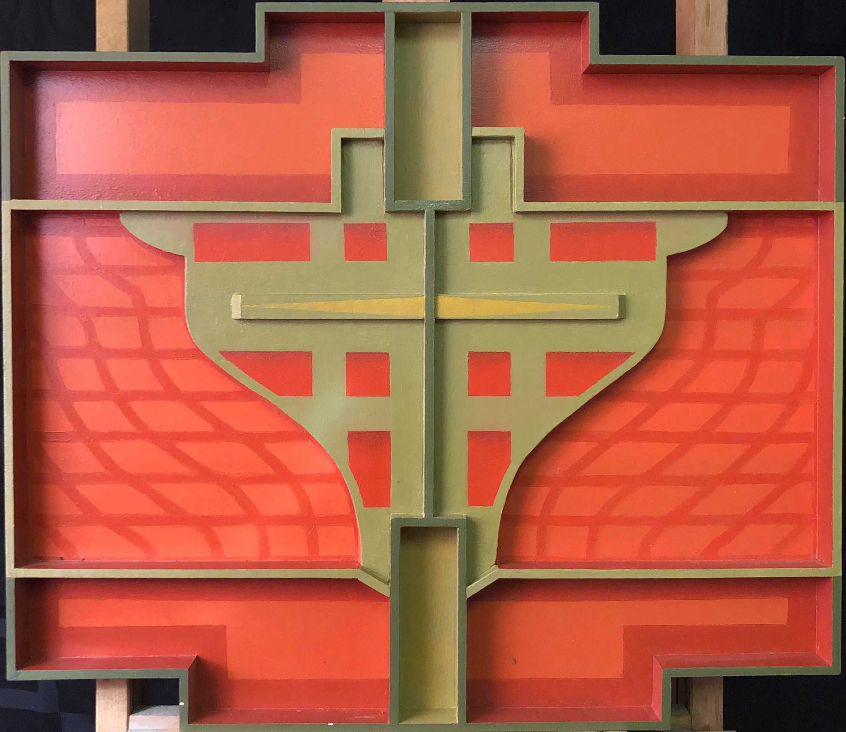 Mutant, structure bois - acryl et relief sur panneau de Robert Thisens, 50 x 60 cm
