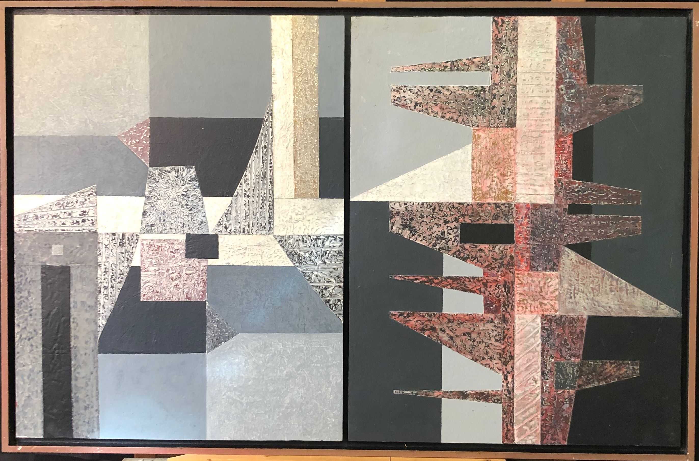 Sans titre, structure bois - acryl et alu sur panneau de Robert Thisens, 45 x 70 cm