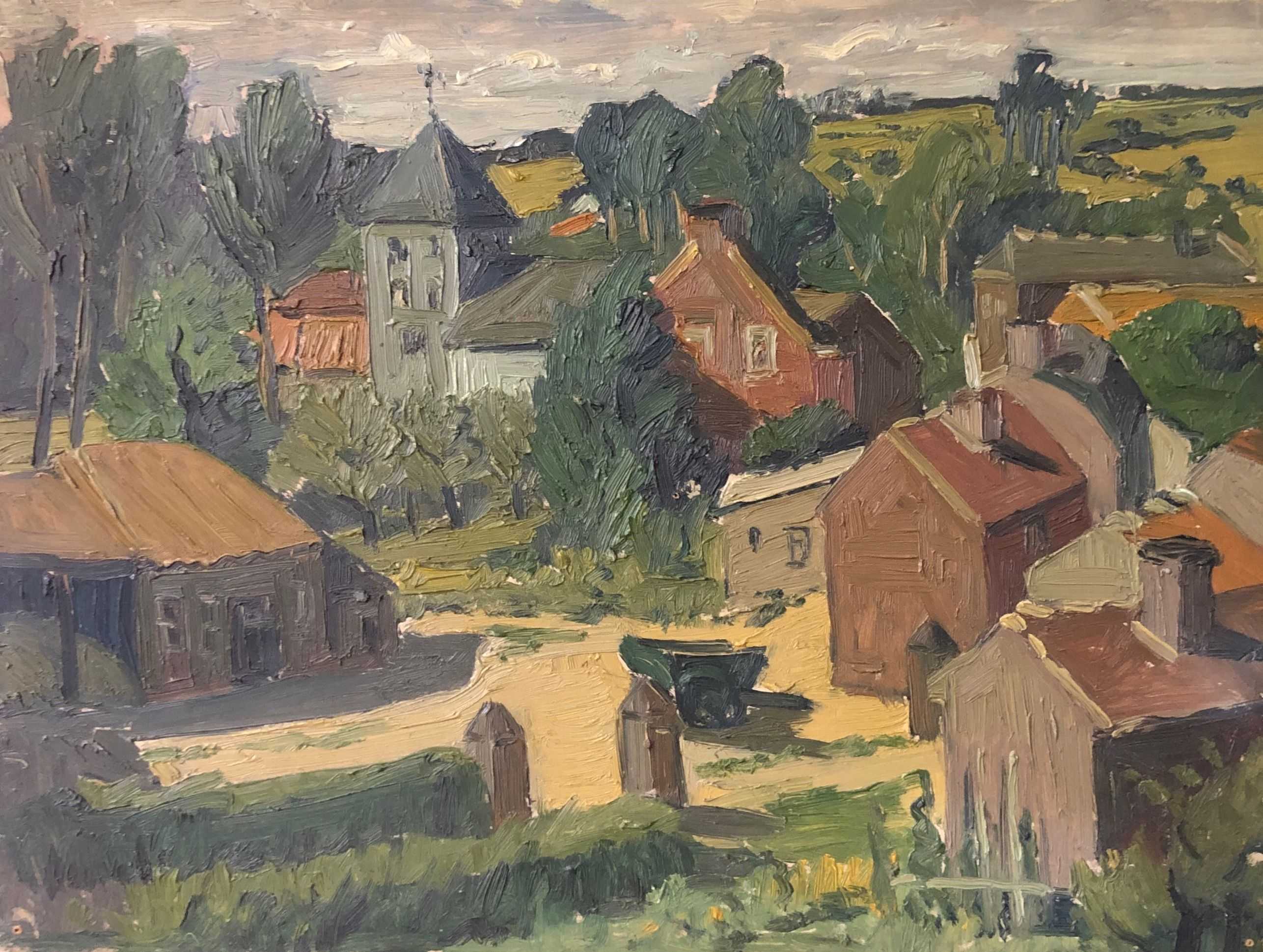 Village, huile sur panneau de Robert Thisens, 30 x 40 cm