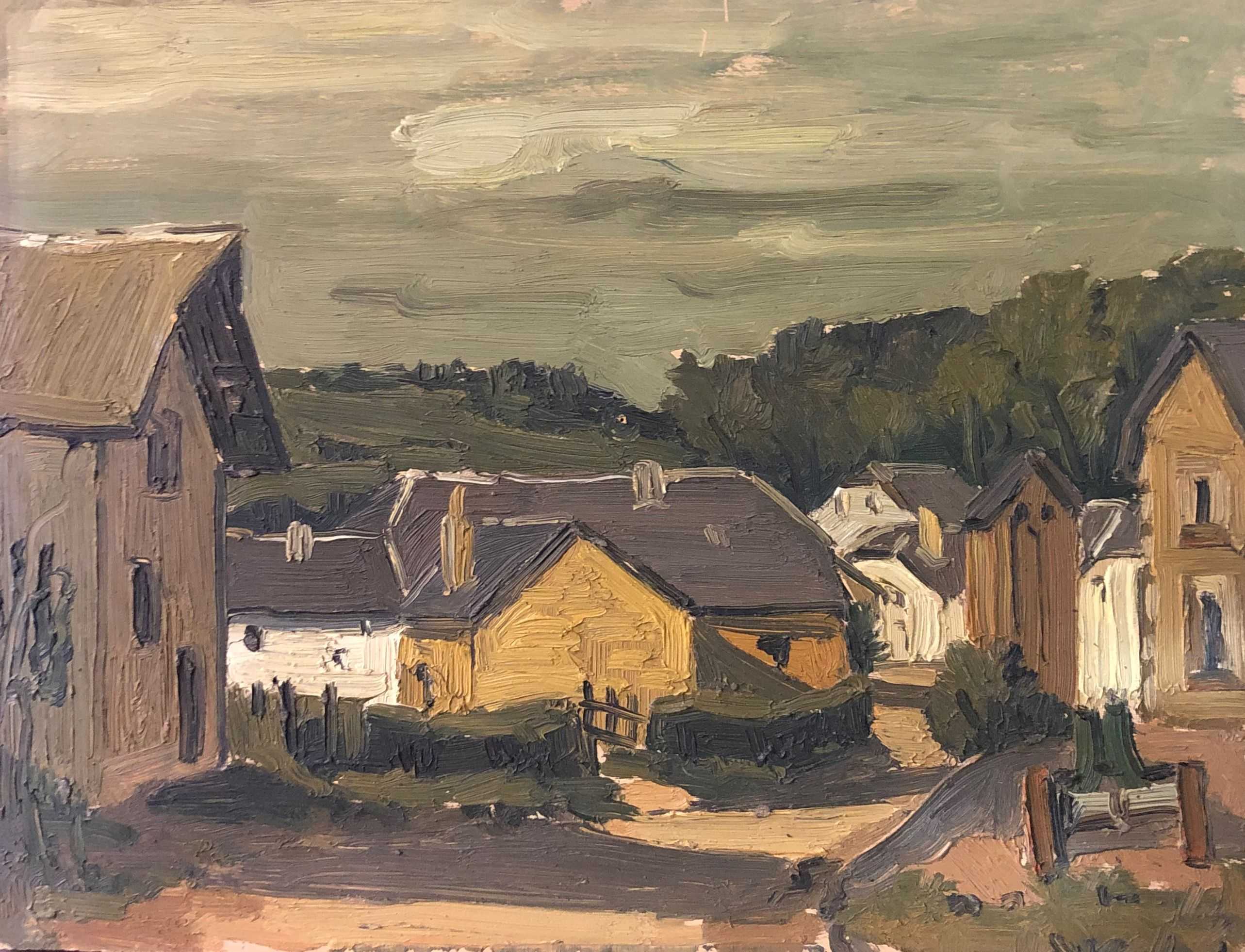 Village, huile sur panneau de Robert Thisens, 30 x 40 cm