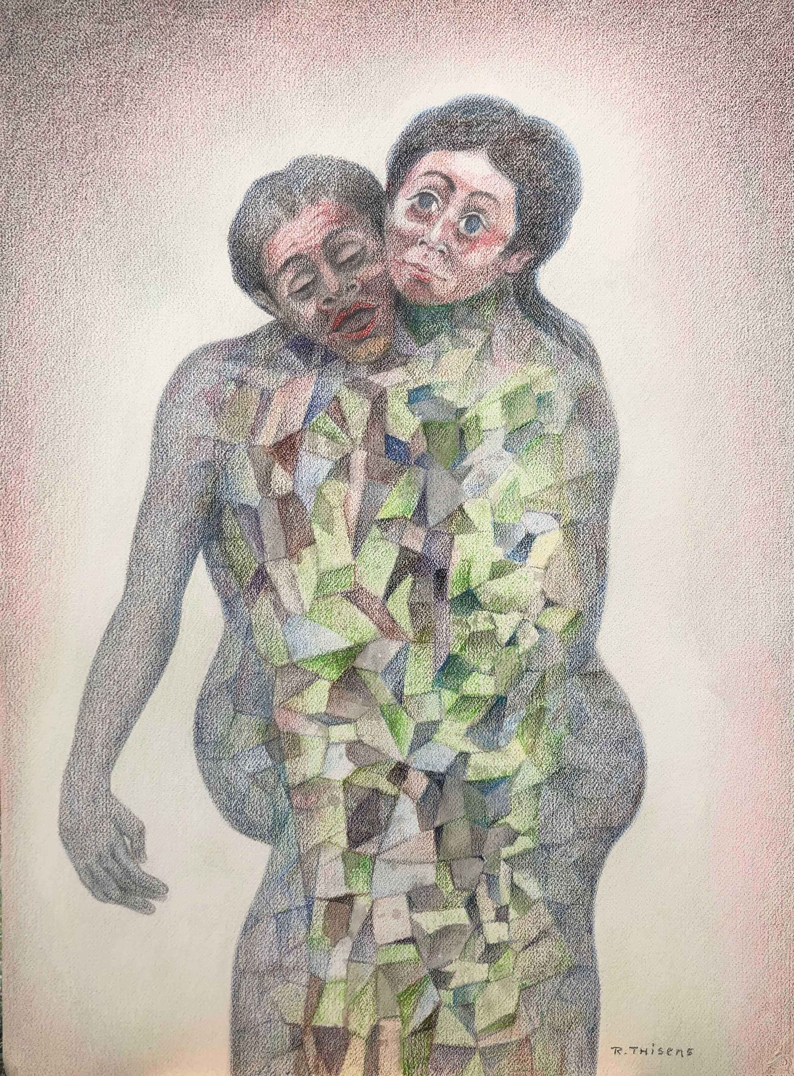 Désintégration, acrylique pastel gras sur carton de Robert Thisens, 55 x 73 cm