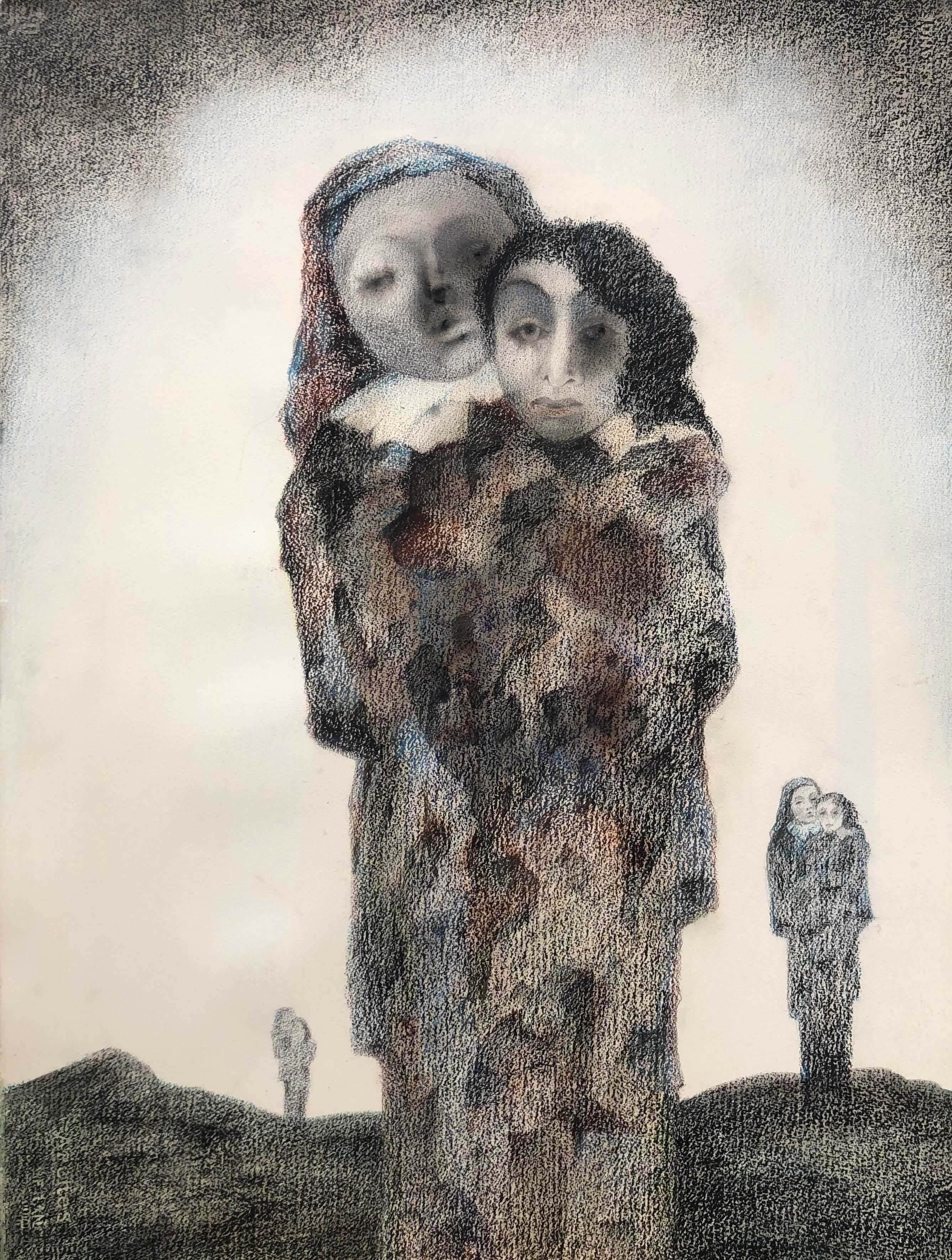 Le couple, pastel gras sur carton de Robert Thisens, 55 x 73 cm