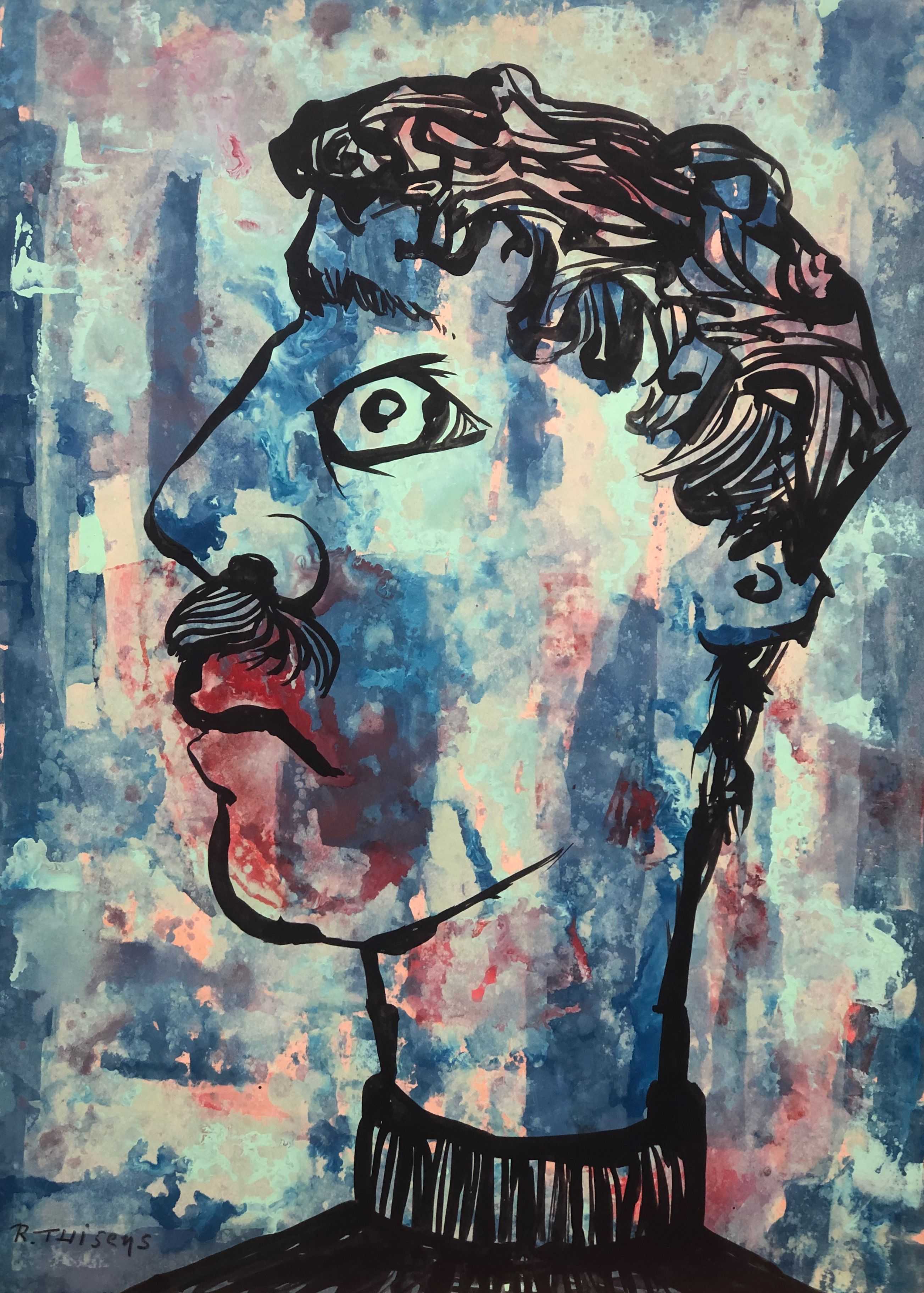 Portrait, gouache et acryl sur carton de Robert Thisens, 36 x 50 cm