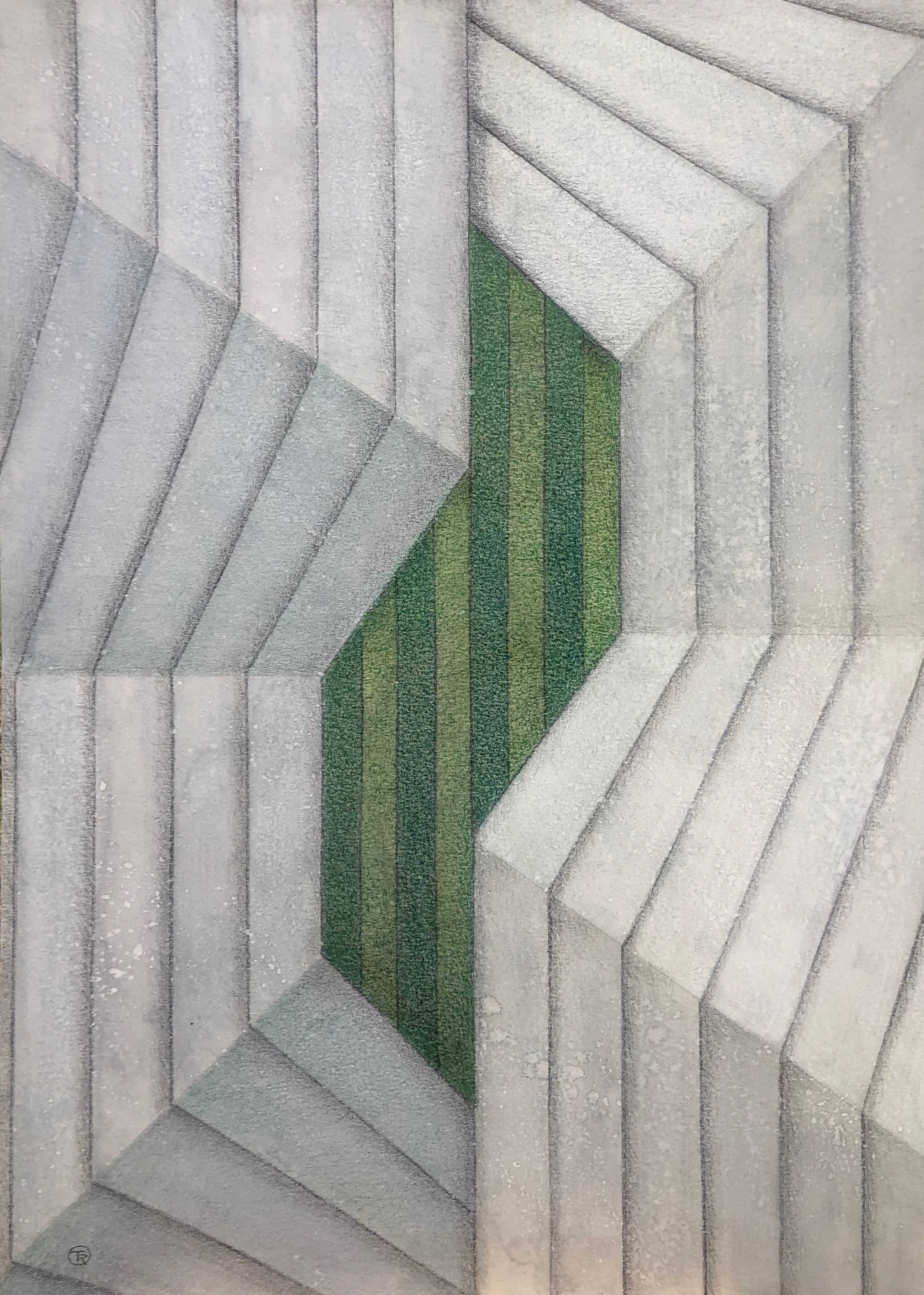 Linéaire, crayon et acrylique sur carton de Robert Thisens, 50 x 70 cm