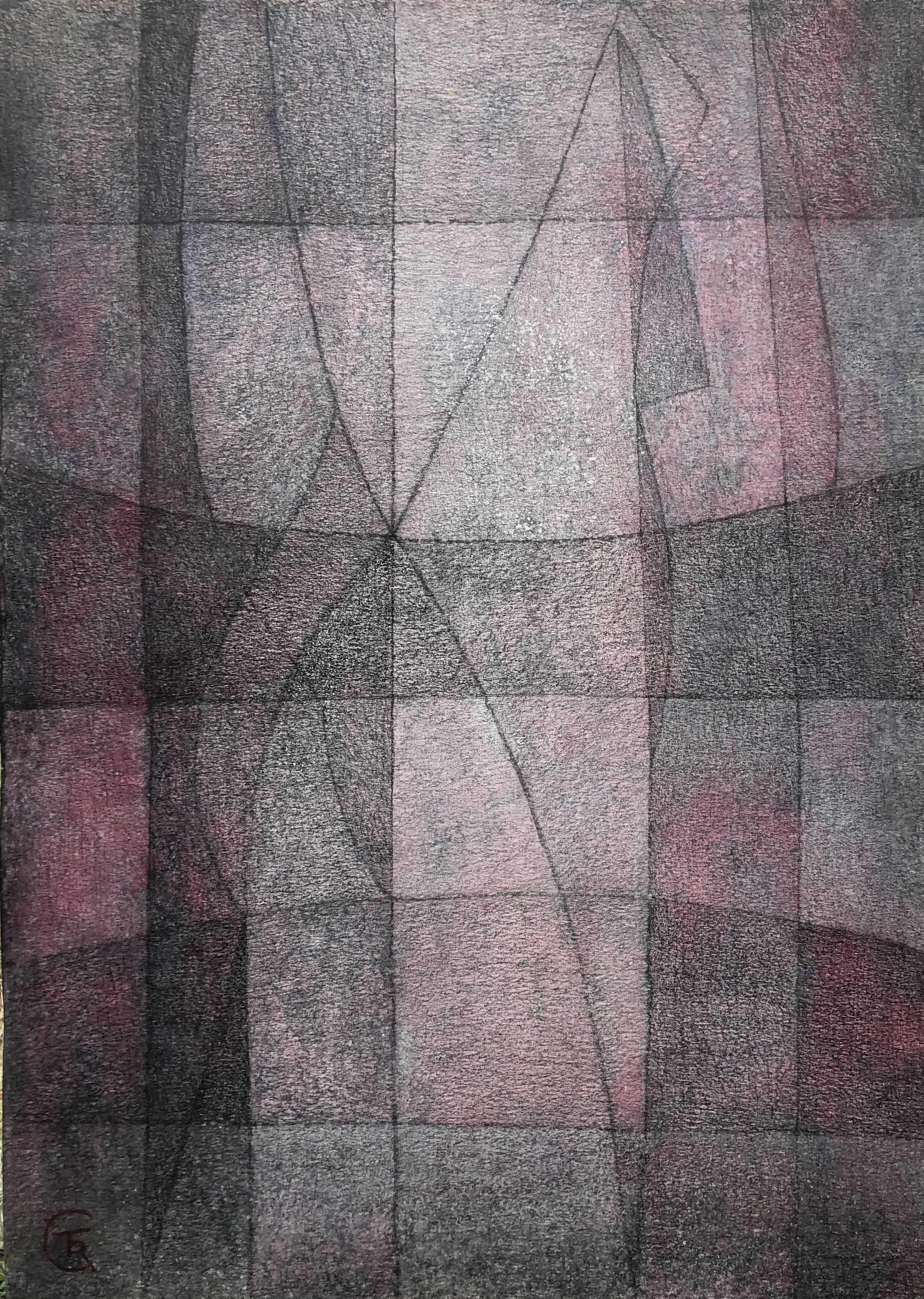 Lineaire integration, crayon et acrylique sur carton de Robert Thisens, 50 x 70 cm