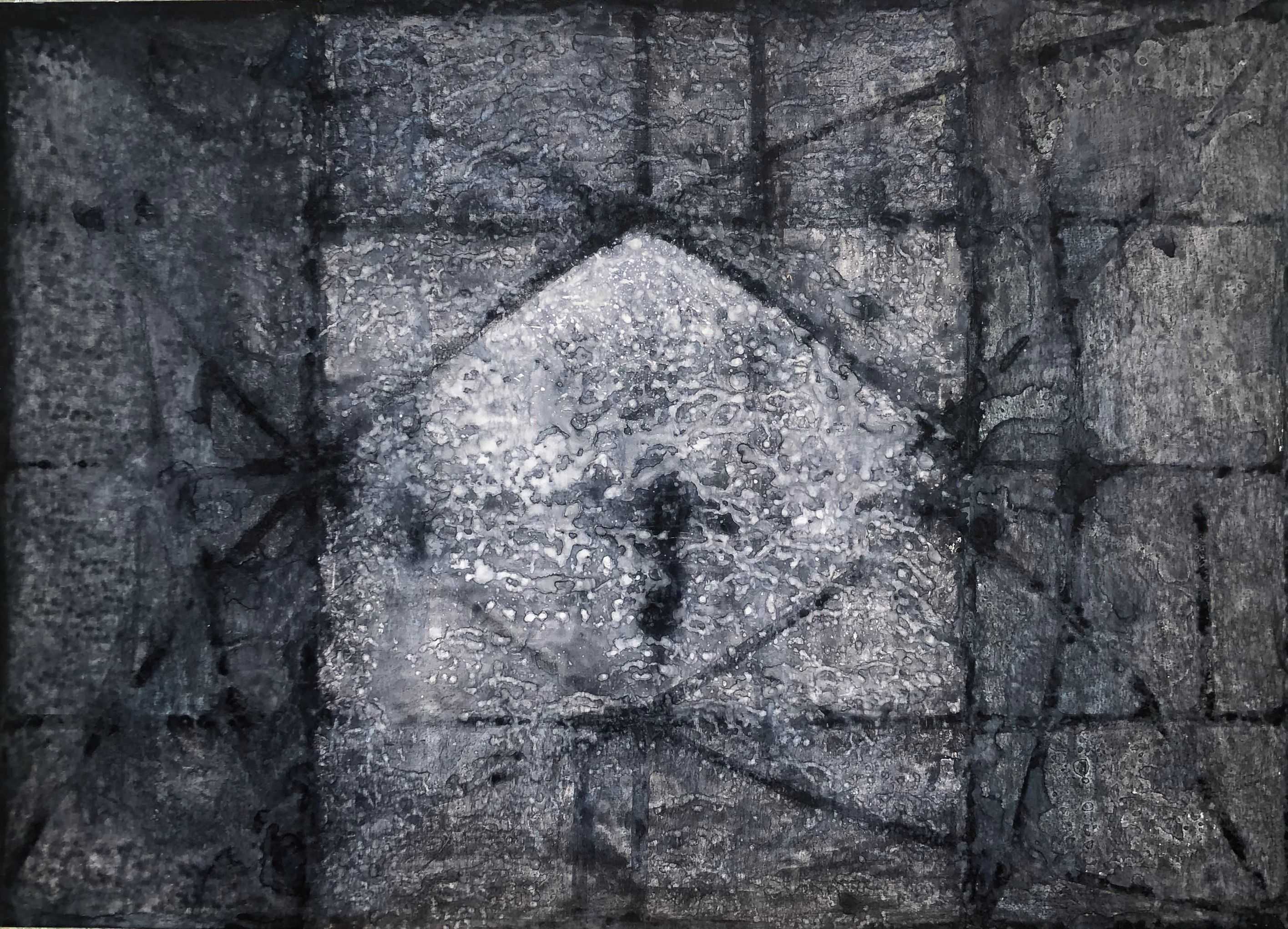 Linéaire, technique mixte sur carton de Robert Thisens, 50 x 70 cm
