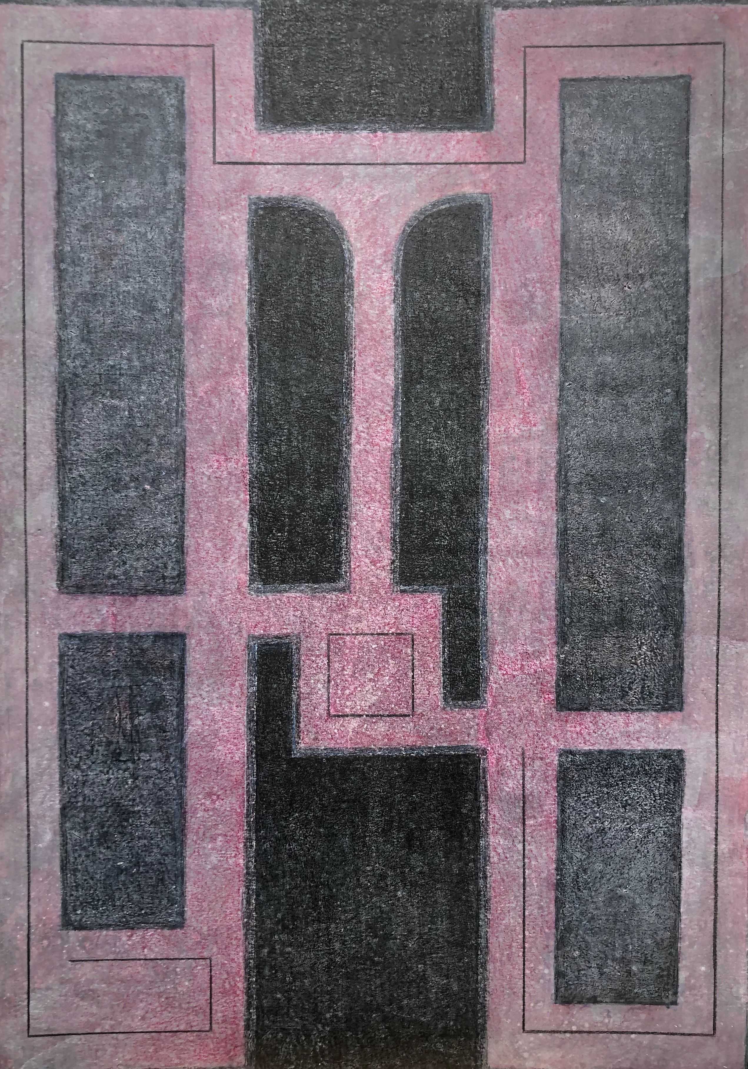 Linéaire, technique mixte sur carton de Robert Thisens, 50 x 70 cm