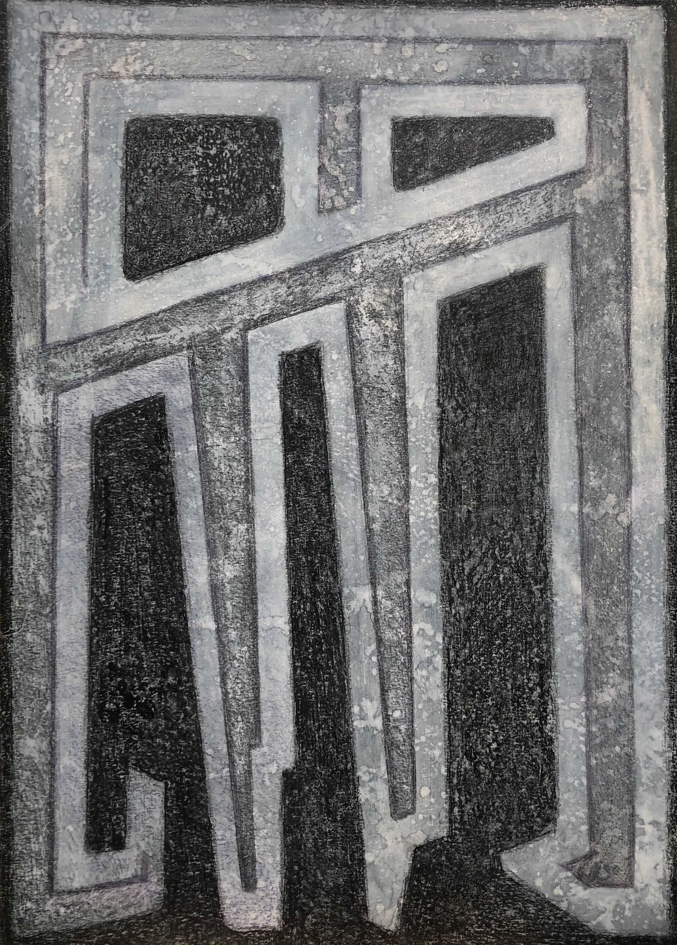 Linéaire, technique mixte sur carton de Robert Thisens, 50 x 70 cm