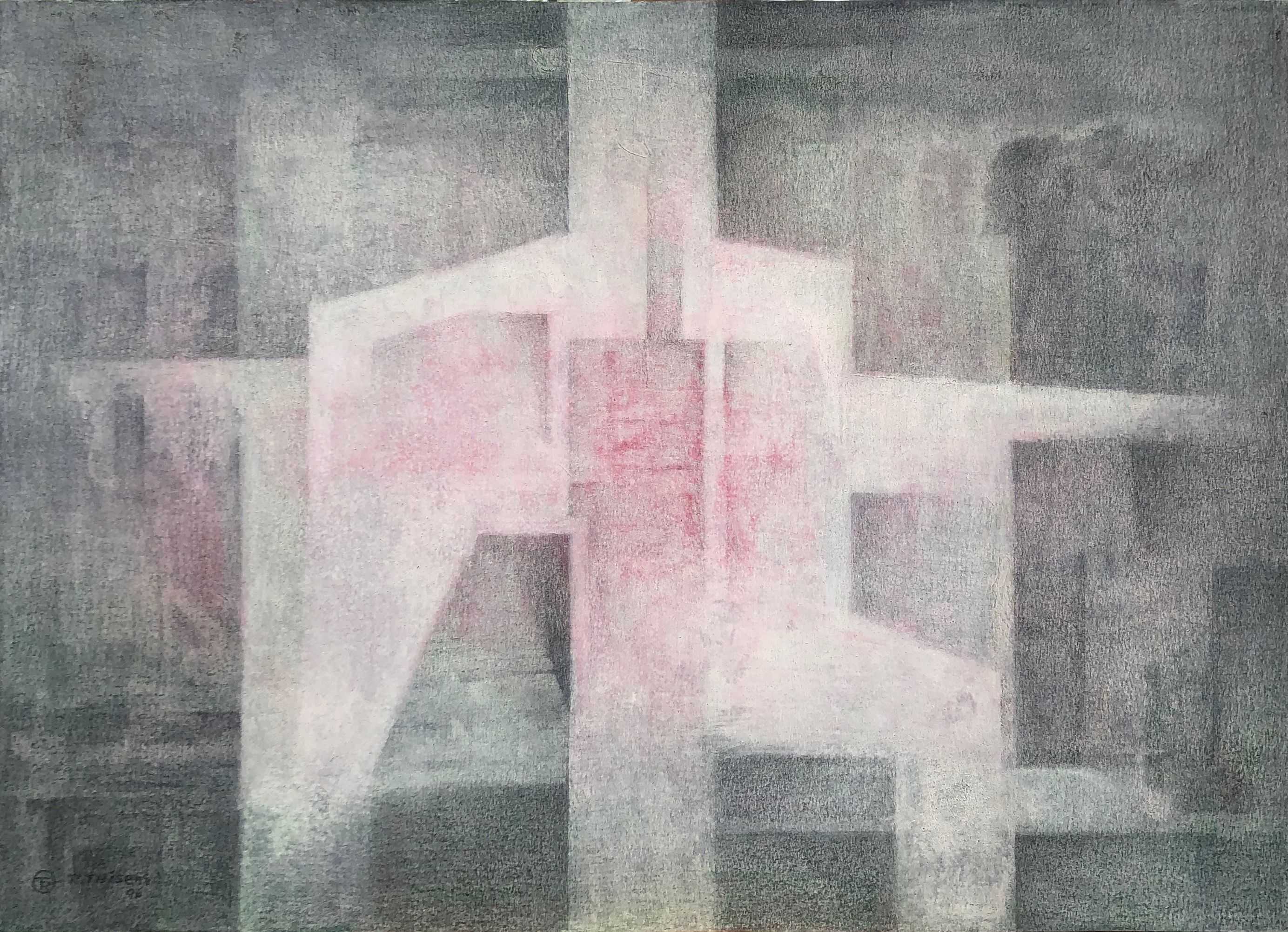 Subjectivité III, technique mixte sur carton de Robert Thisens, 50 x 70 cm