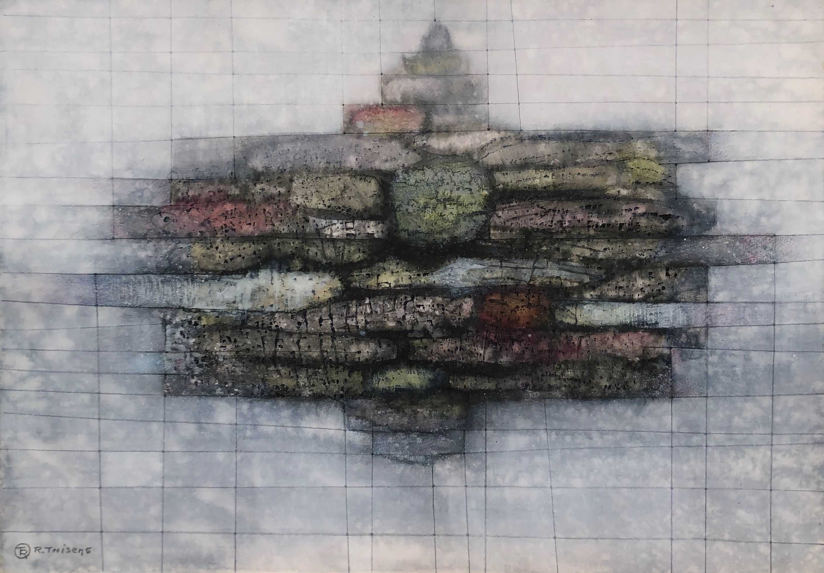 Meteorite, technique mixte sur carton de Robert Thisens, 50 x 70 cm