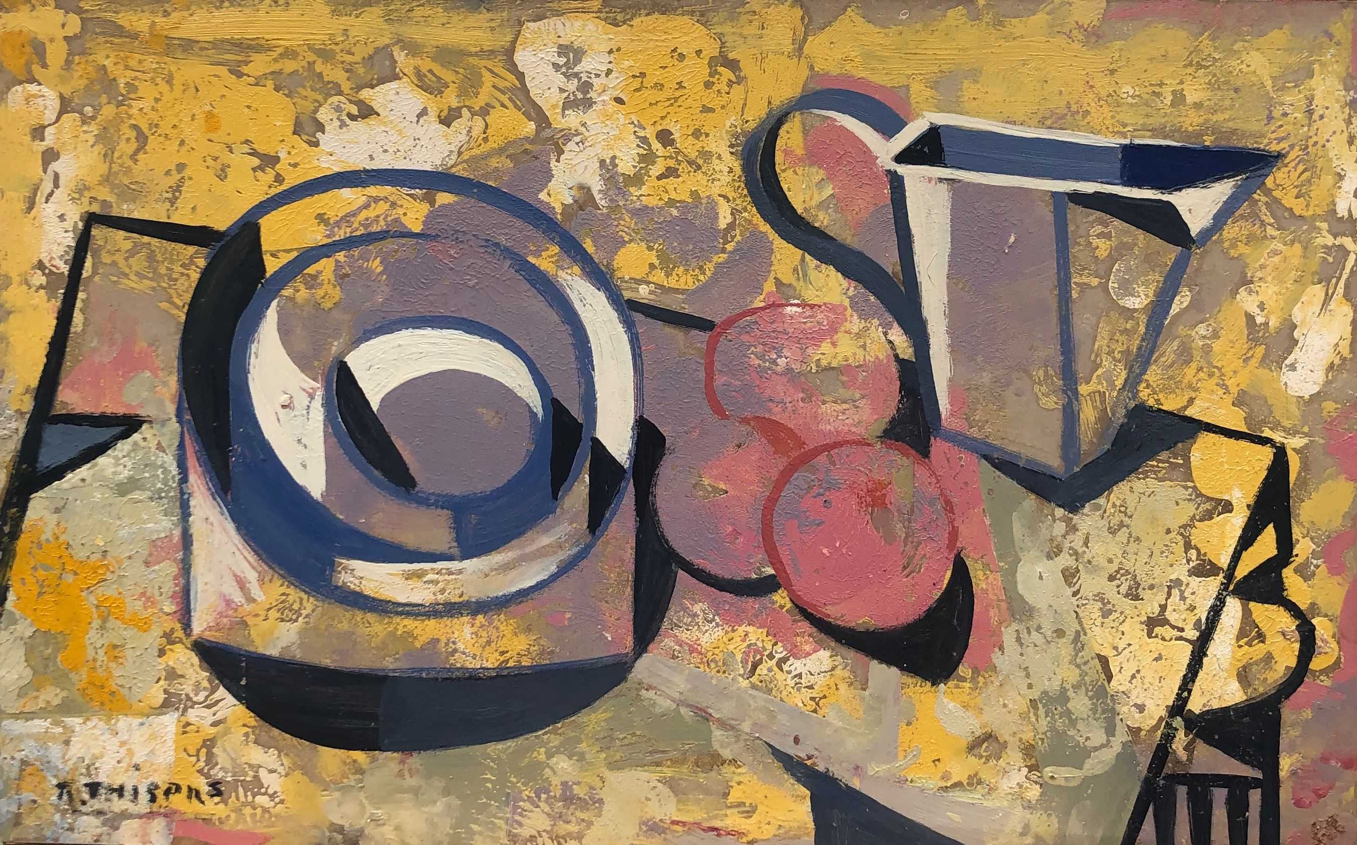 Nature morte, huile sur carton de Robert Thisens, 30 x 50 cm