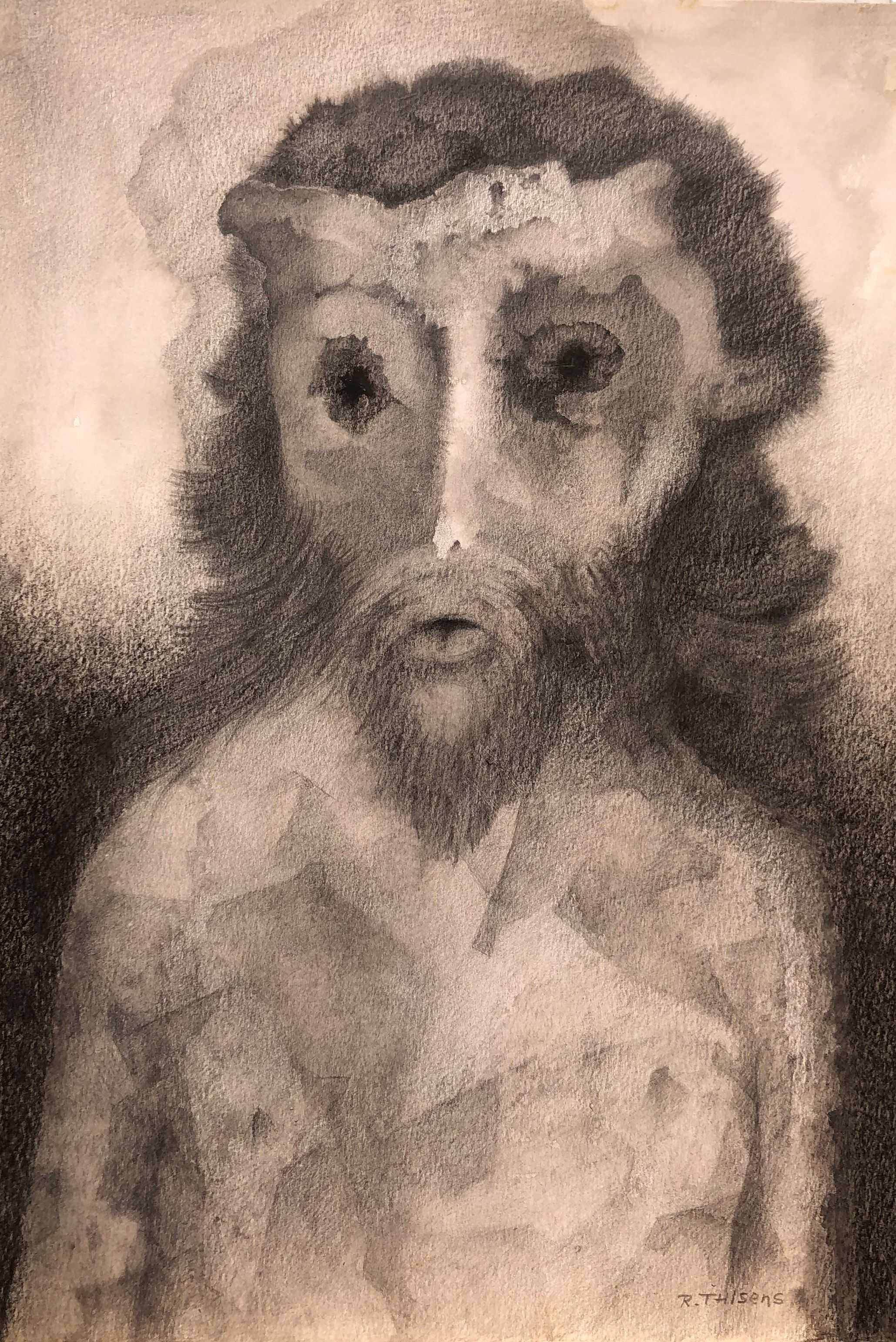 L'apôtre, mine de plomb et pastel gras sur carton de Robert Thisens, 35 x 50 cm