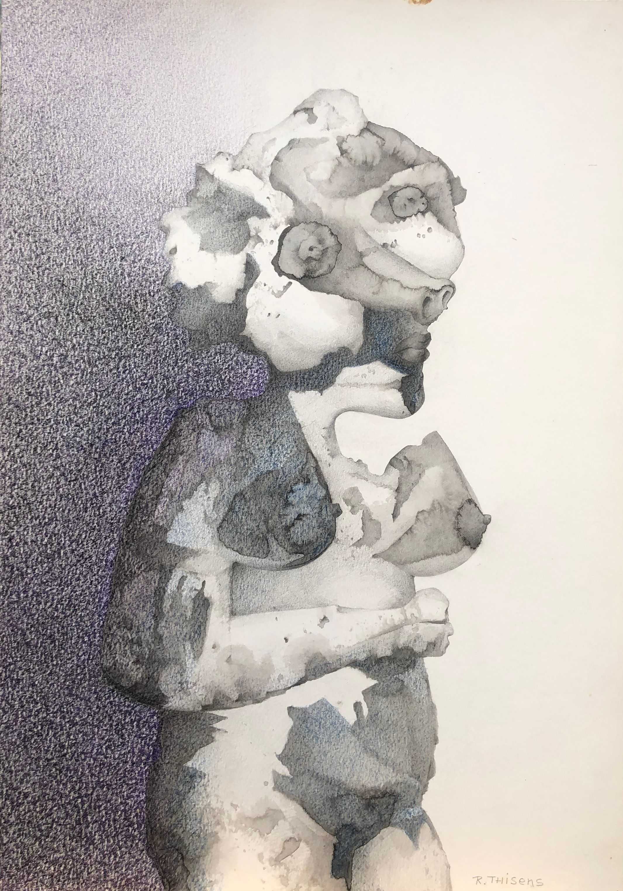 Forme de la nuit, mine de plomb et pastel gras sur carton de Robert Thisens, 35 x 50 cm
