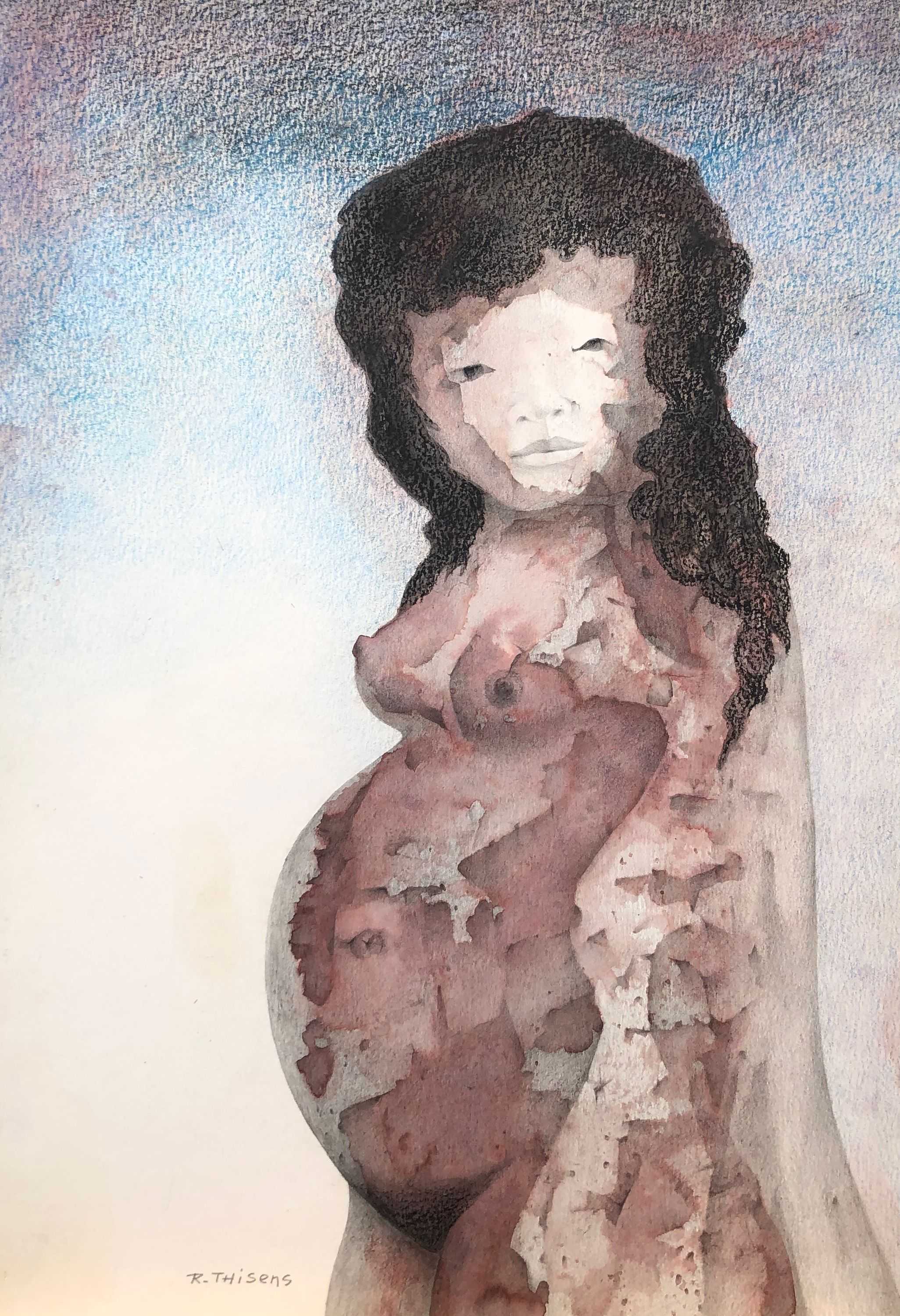 Maternité, mine de plomb et pastel gras sur carton de Robert Thisens, 35 x 50 cm