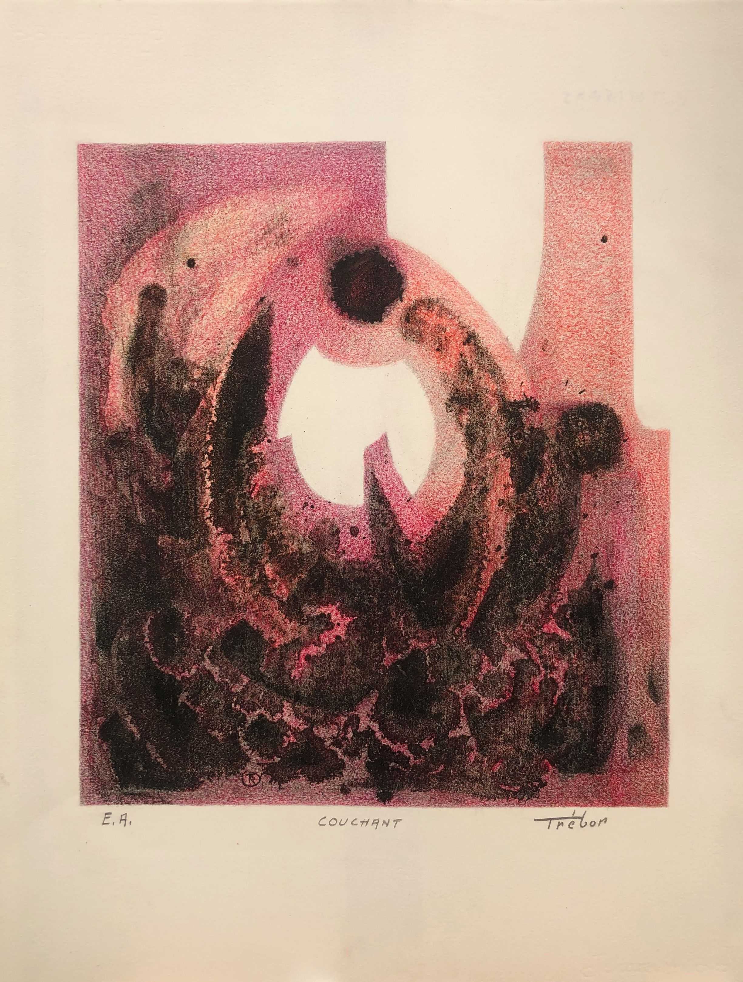 Lithographie couchant, rehaussée au pastel gras sur papier fort de Robert Thisens, 39 x 43 cm