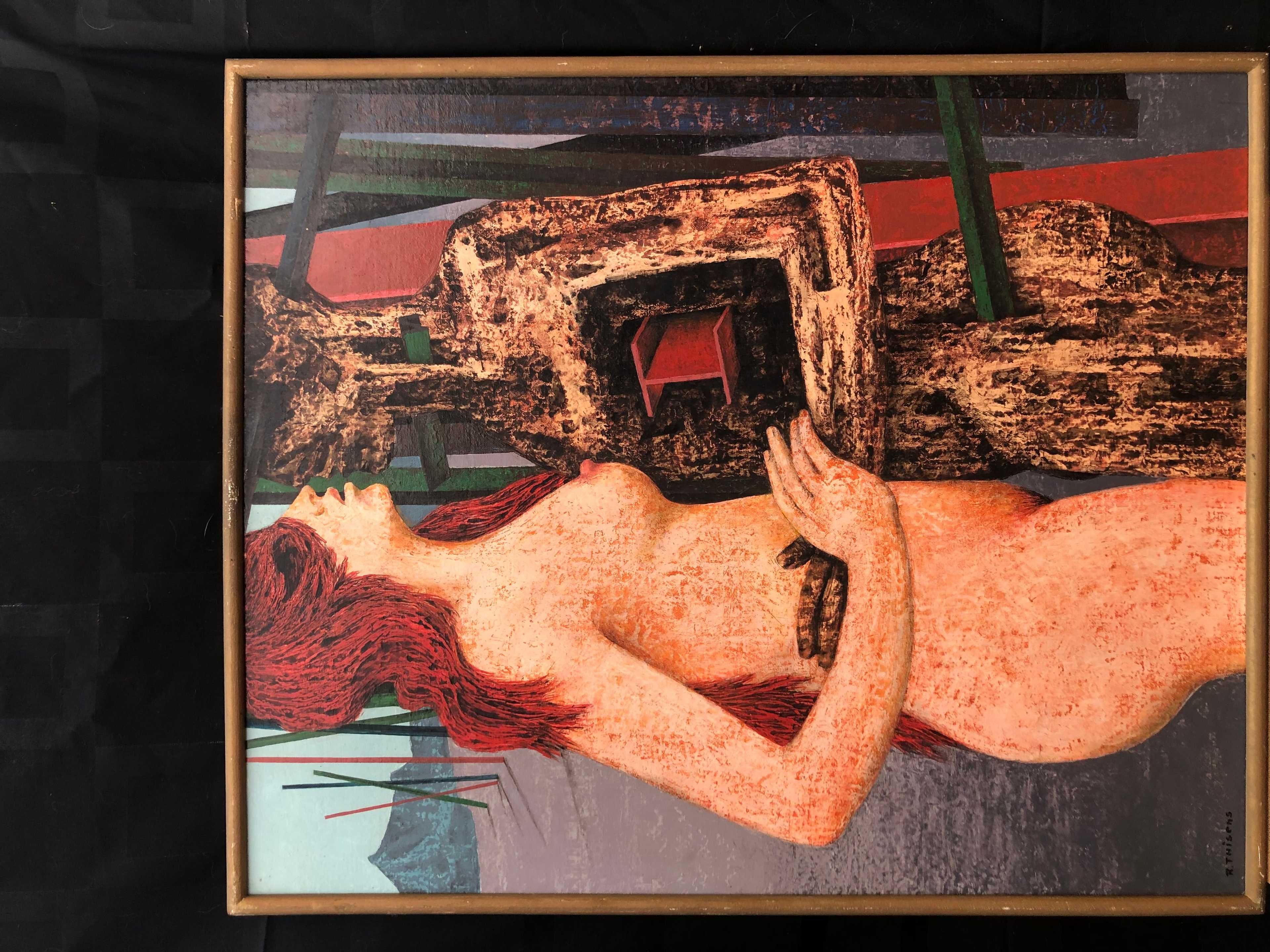 Le baiser, huile sur panneau de Robert Thisens, 60 x 75 cm