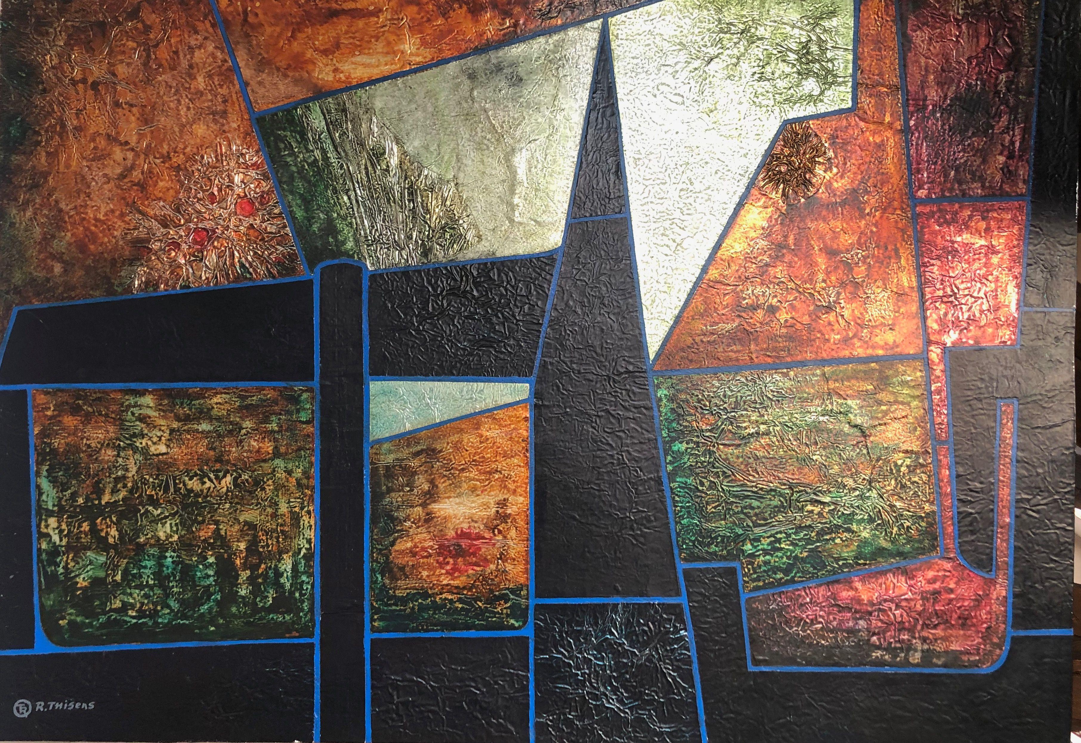 Collage, alu et encre sur carton de Robert Thisens, 70 x 100 cm