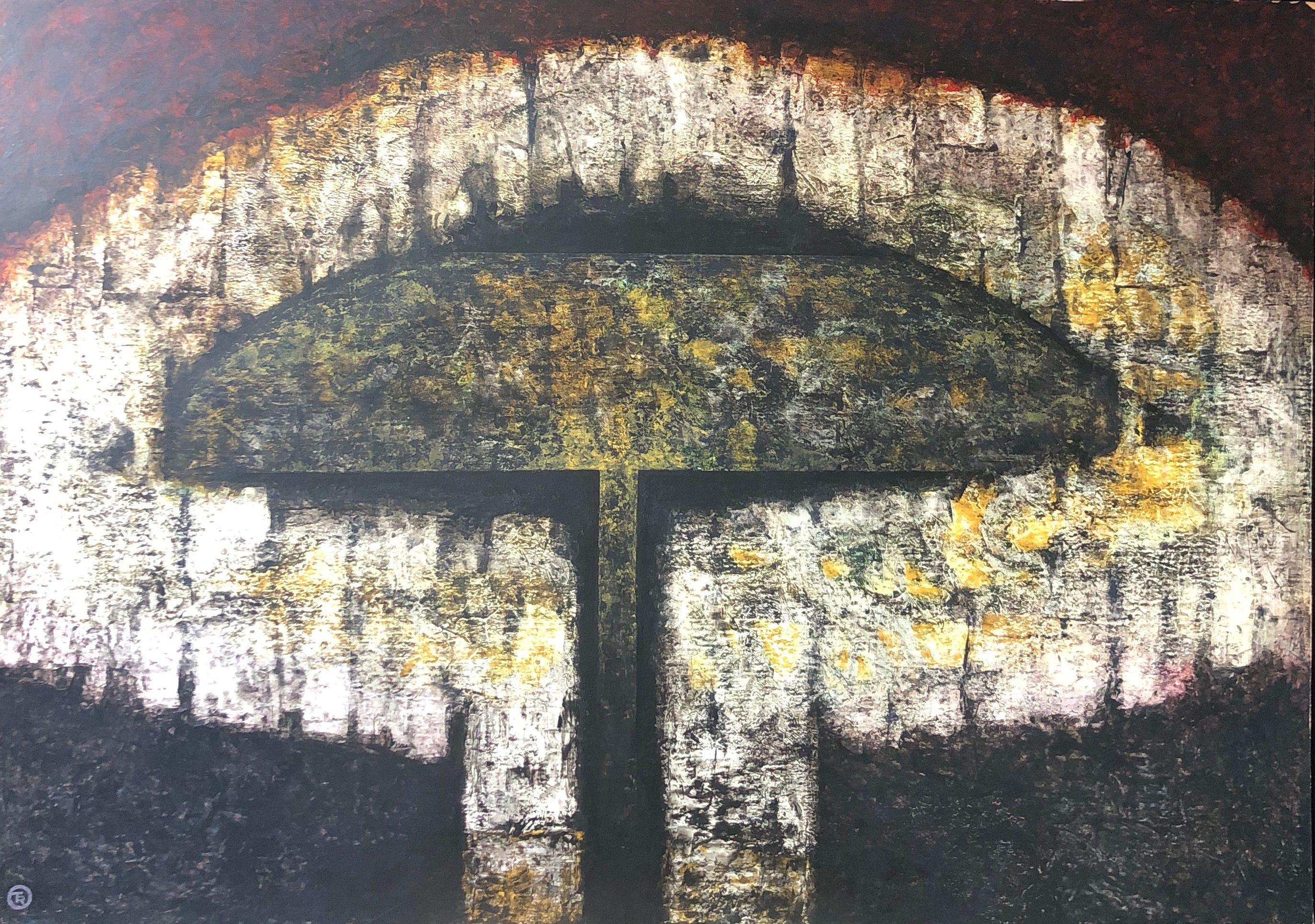 Totem, acrylique pastel gras sur carton de Robert Thisens, 70 x 100 cm