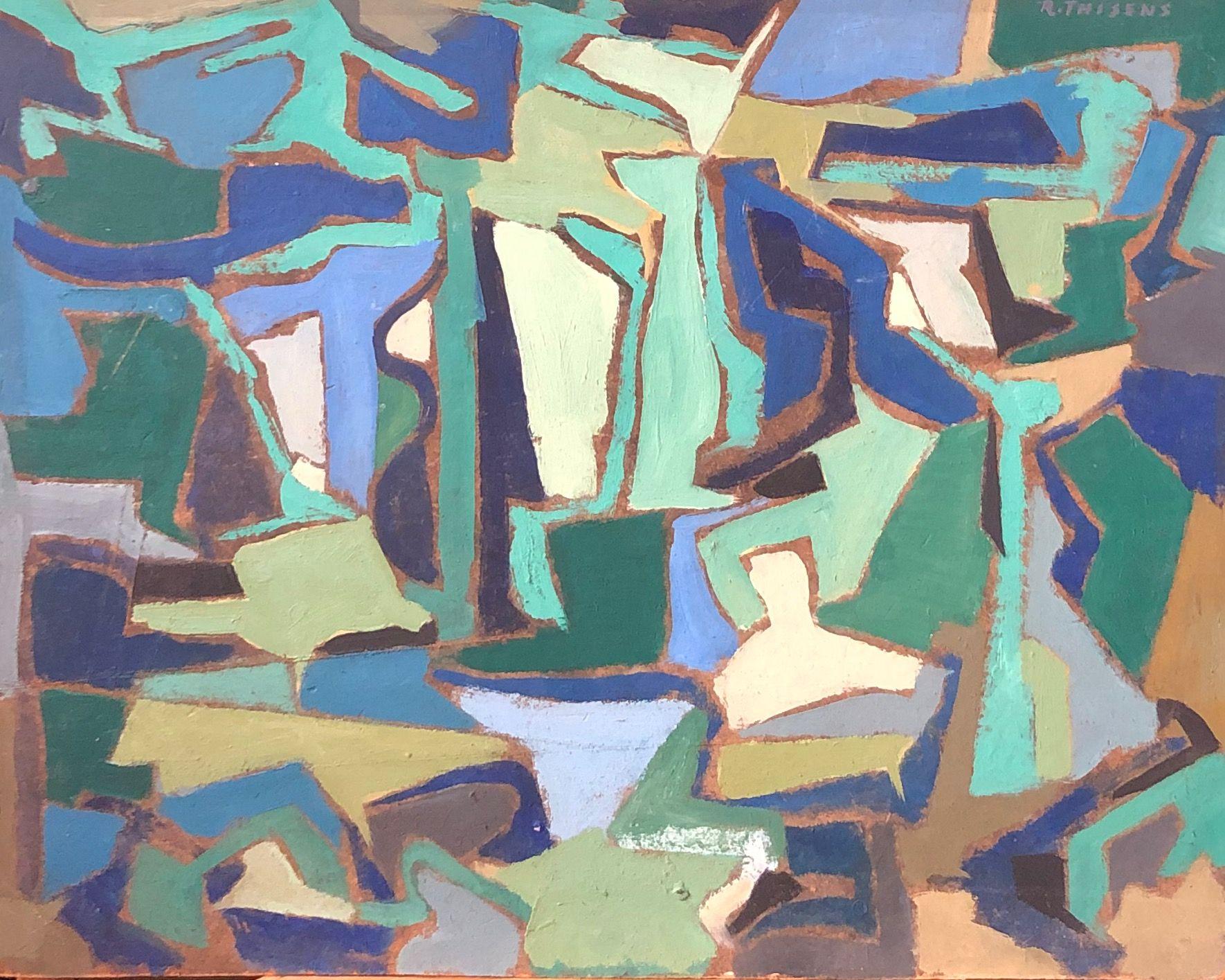 Bleu et vert, huile sur panneau de Robert Thisens, 40 x 50 cm — vue 2